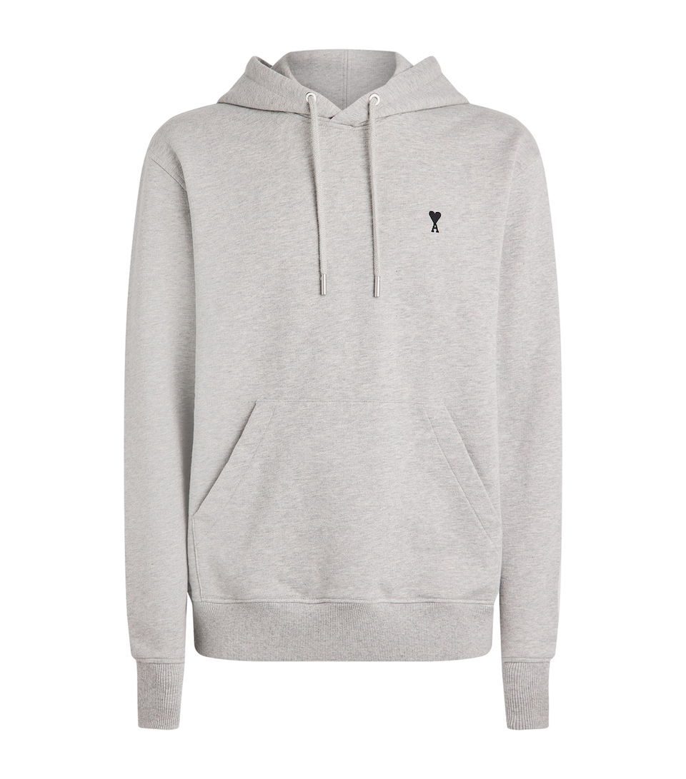 AMI Paris Mens Cotton Embroidered Ami De Coeur Hoodie Gris Cndre Chne