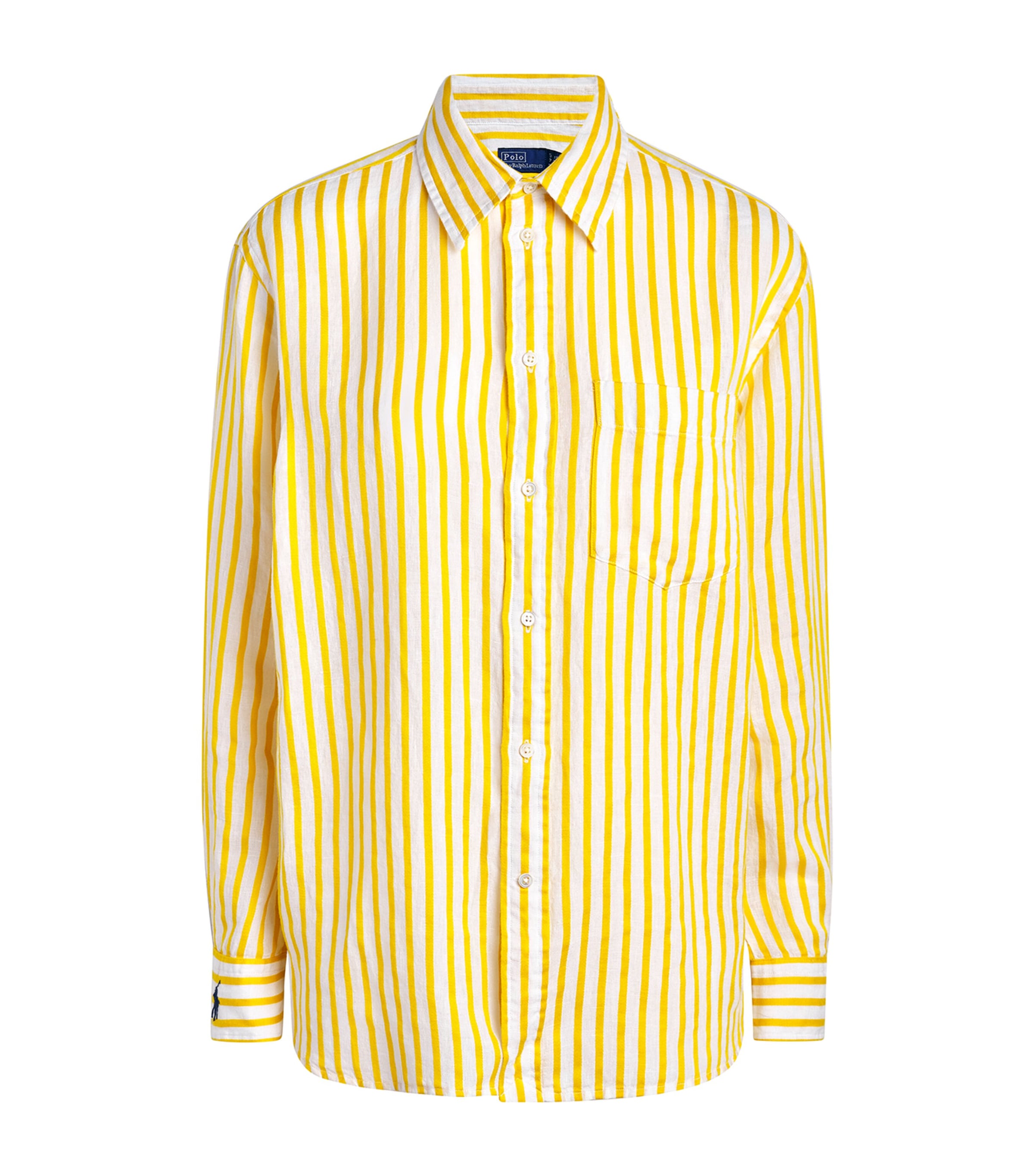 Polo Ralph Lauren Womens Linen-Cotton Stripe Shirt White Yellow