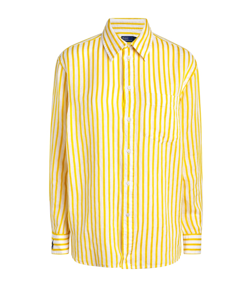 Polo Ralph Lauren Womens Linen-Cotton Stripe Shirt White Yellow