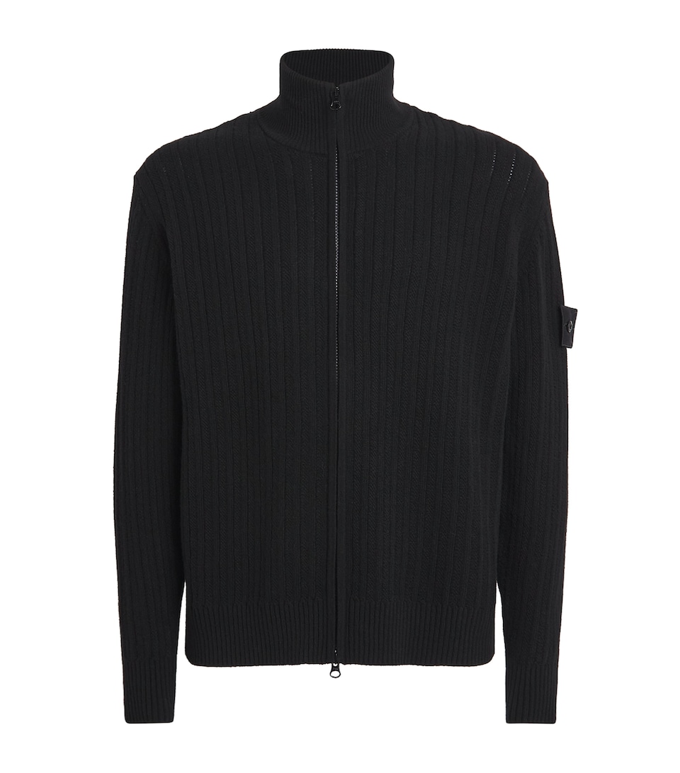 Stone Island Mens Wool-Cashmere Zip-Up Cardigan