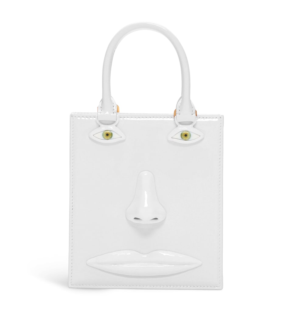 Schiaparelli Mini Calfskin Face Top-Handle Bag White