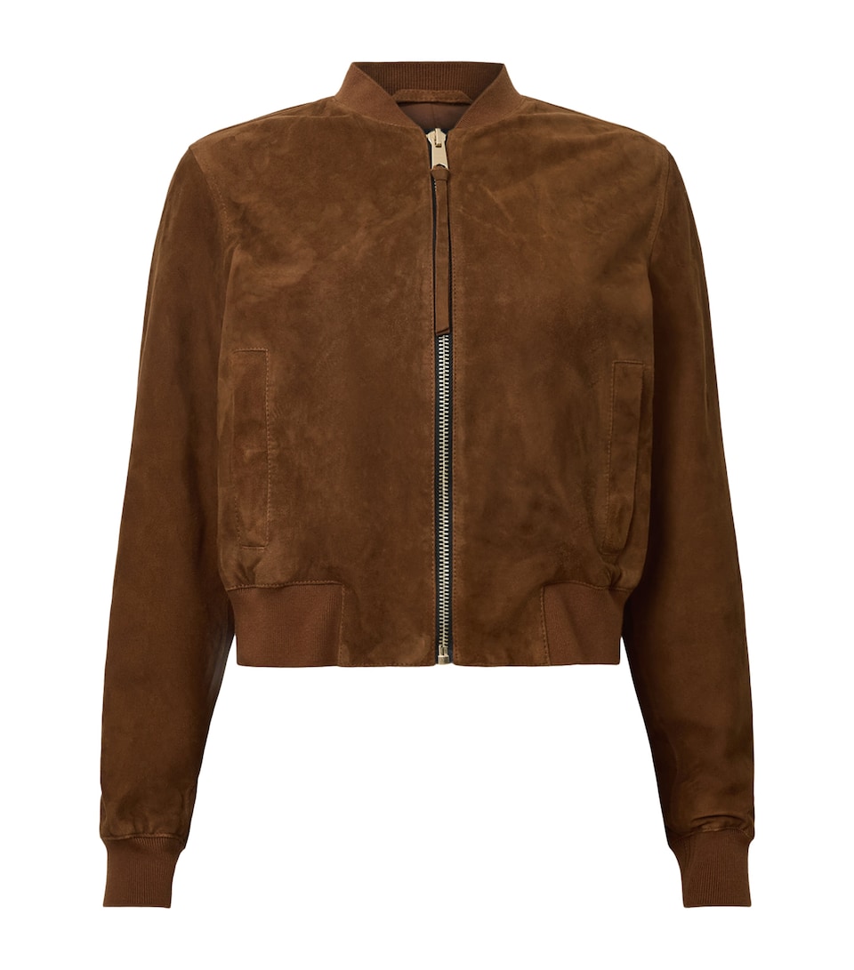 AllSaints Womens Suede Orten Bomber Jacket Cognac Brown