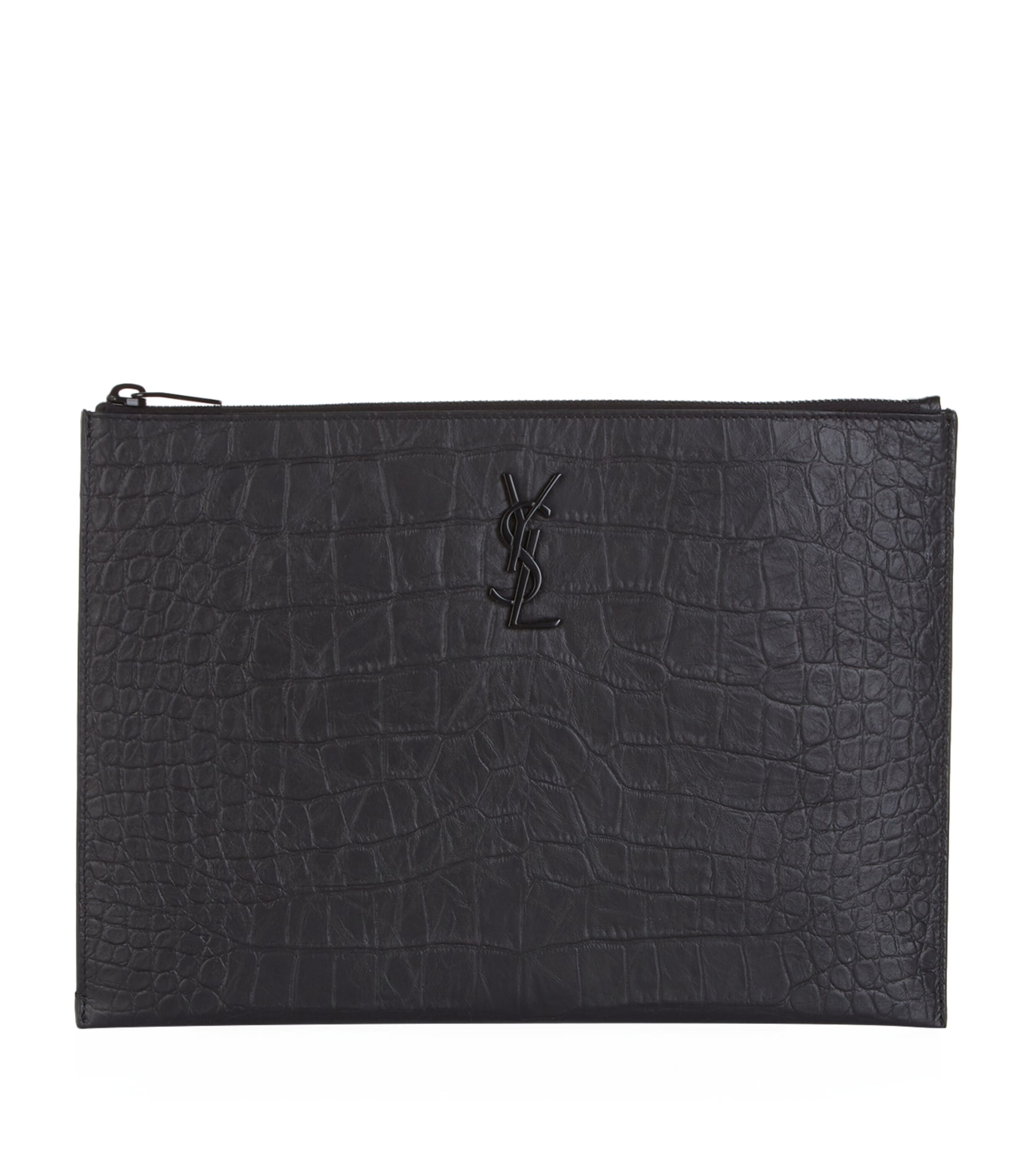 Croc-Embossed Monogram Pouch