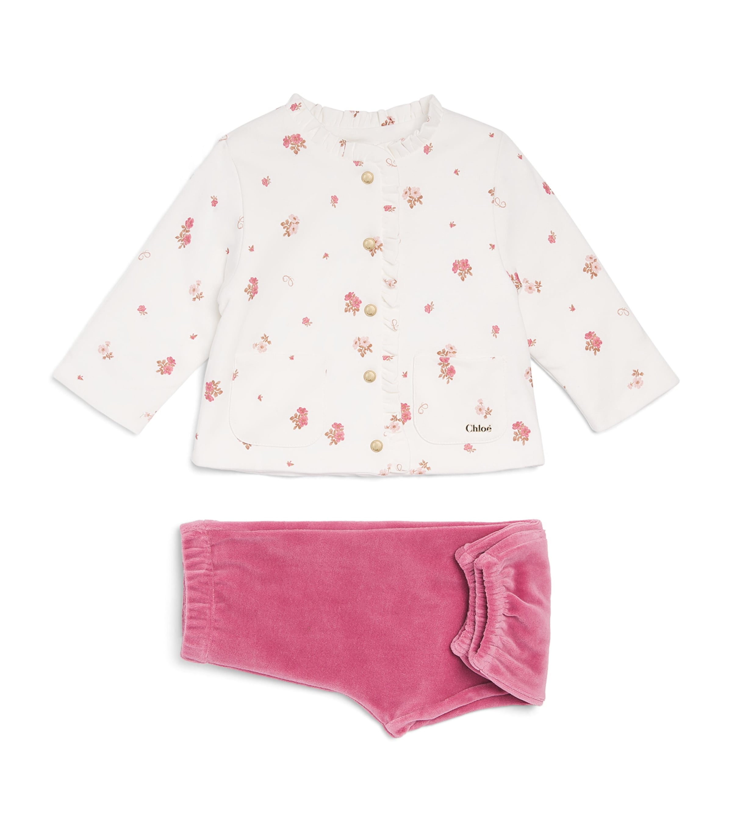 Chloé Kids Cotton Cardigan and Trousers Set (1-18 Months) Offwhite