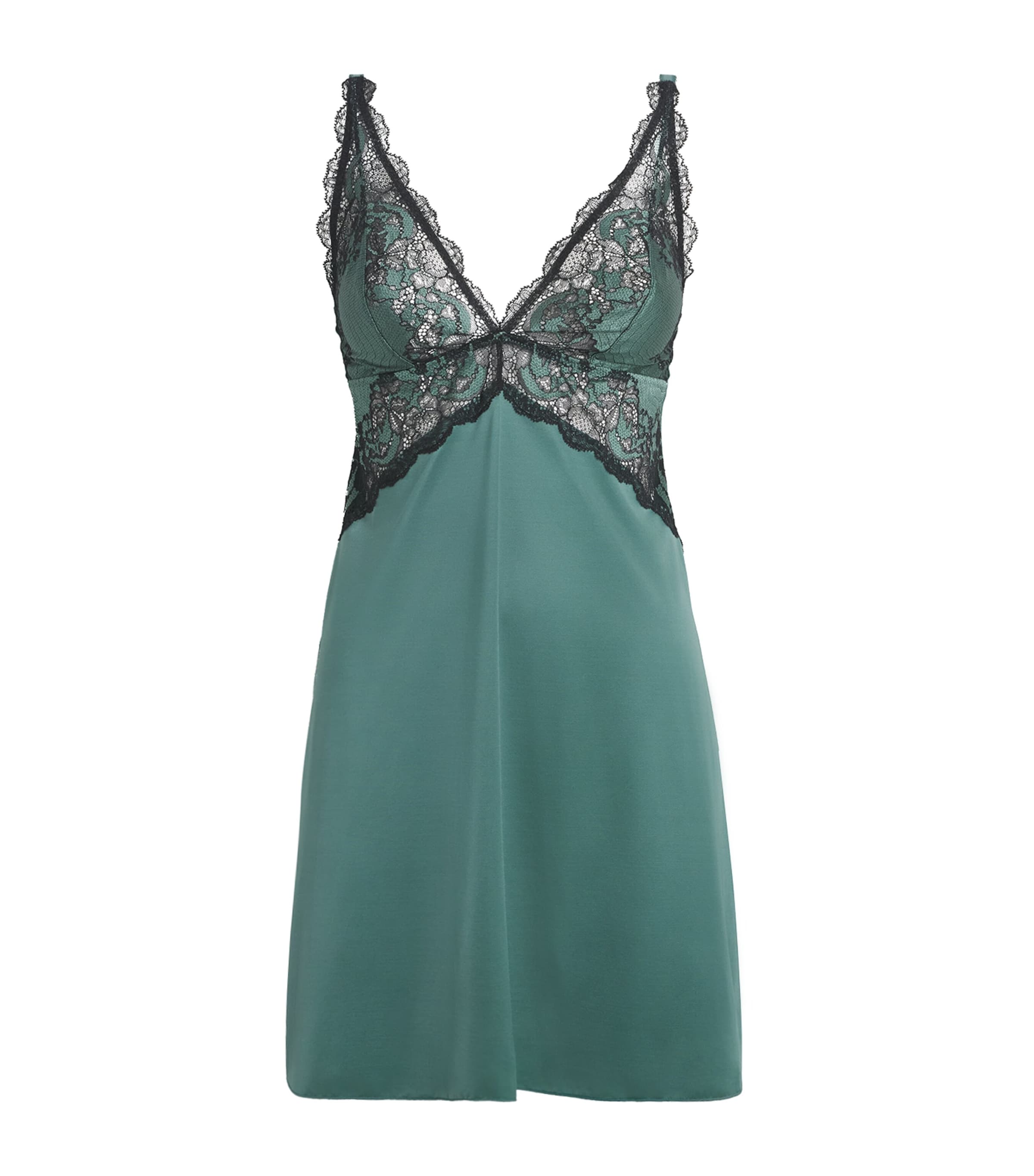 Wacoal Womens Satin Modern Affair Chemise Silver Pine Black