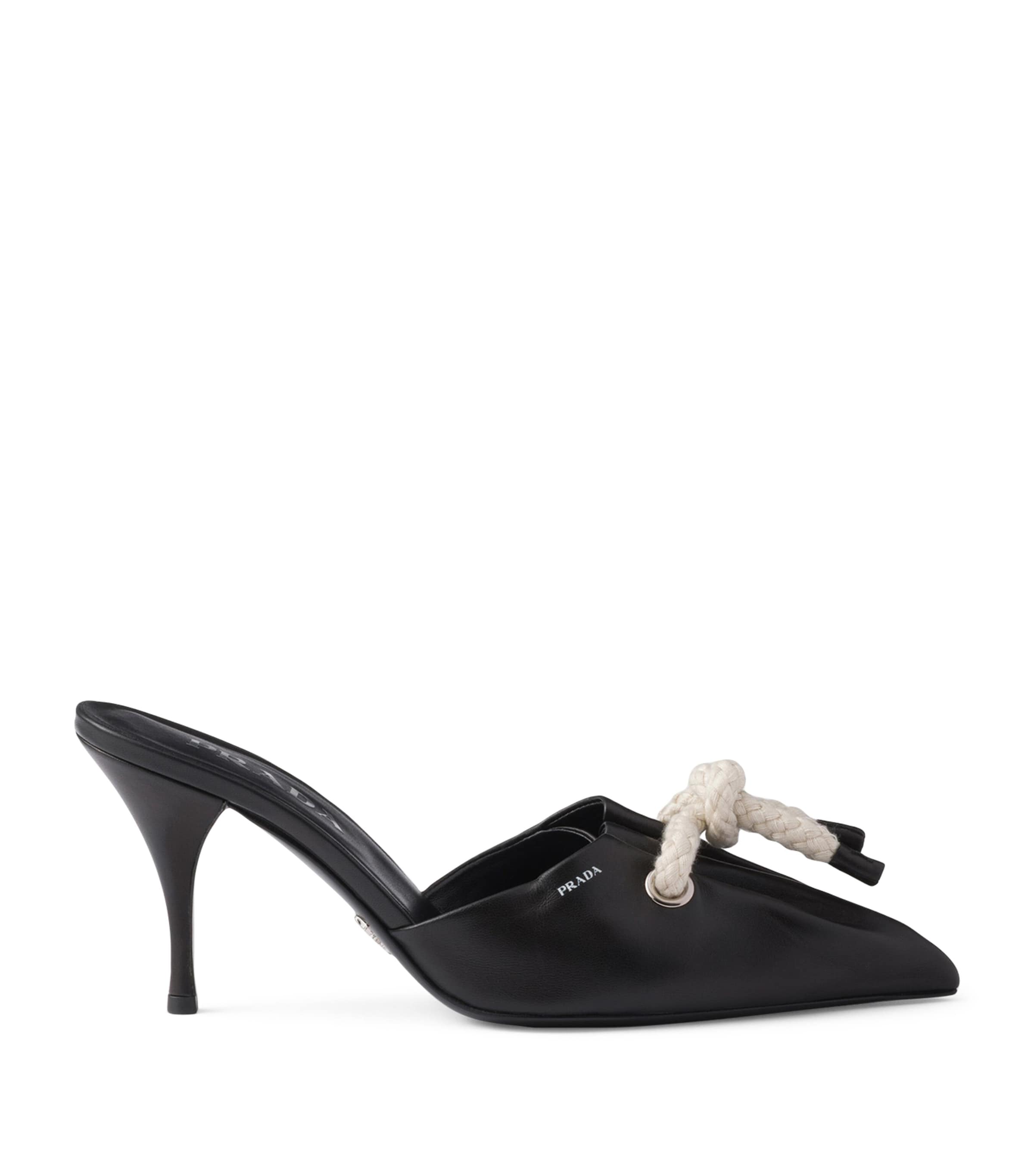 Nappa Leather Cord-Detail Heeled Mules