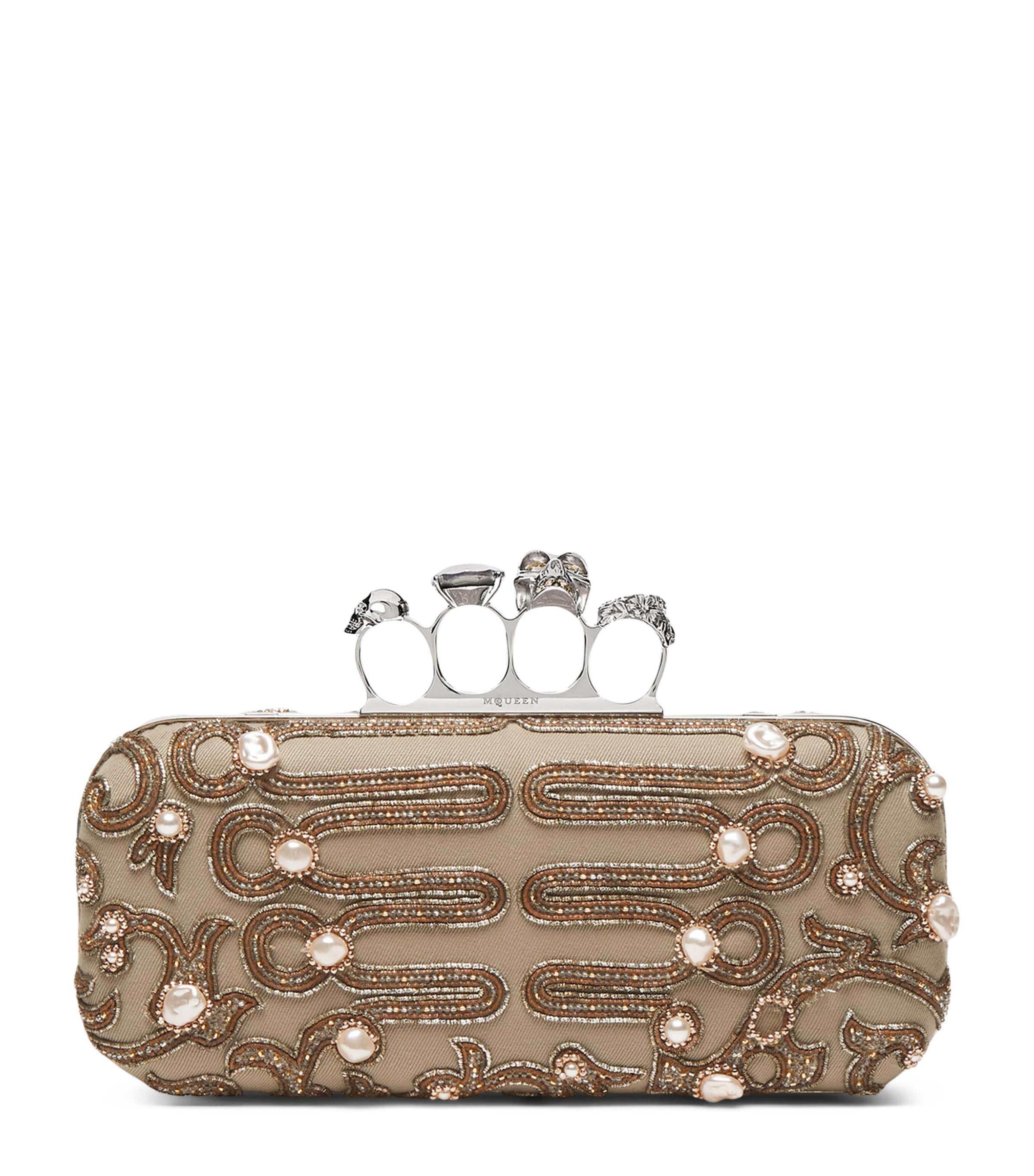 McQueen Long Bead-Embellished Knuckle Clutch Bag