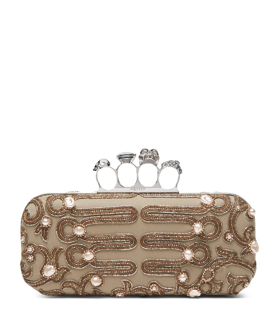 McQueen Long Bead-Embellished Knuckle Clutch Bag