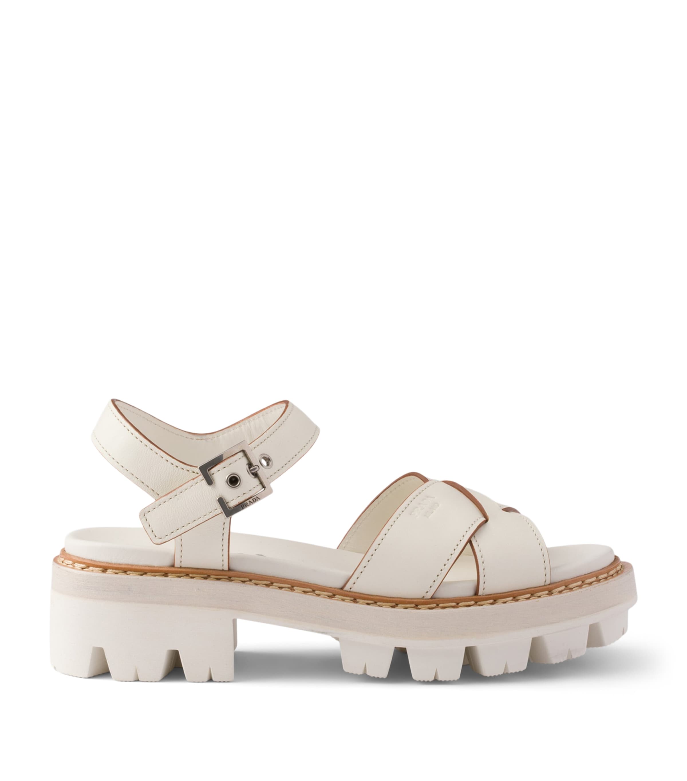 Prada Lambskin Platform Sandals 55 Neutral