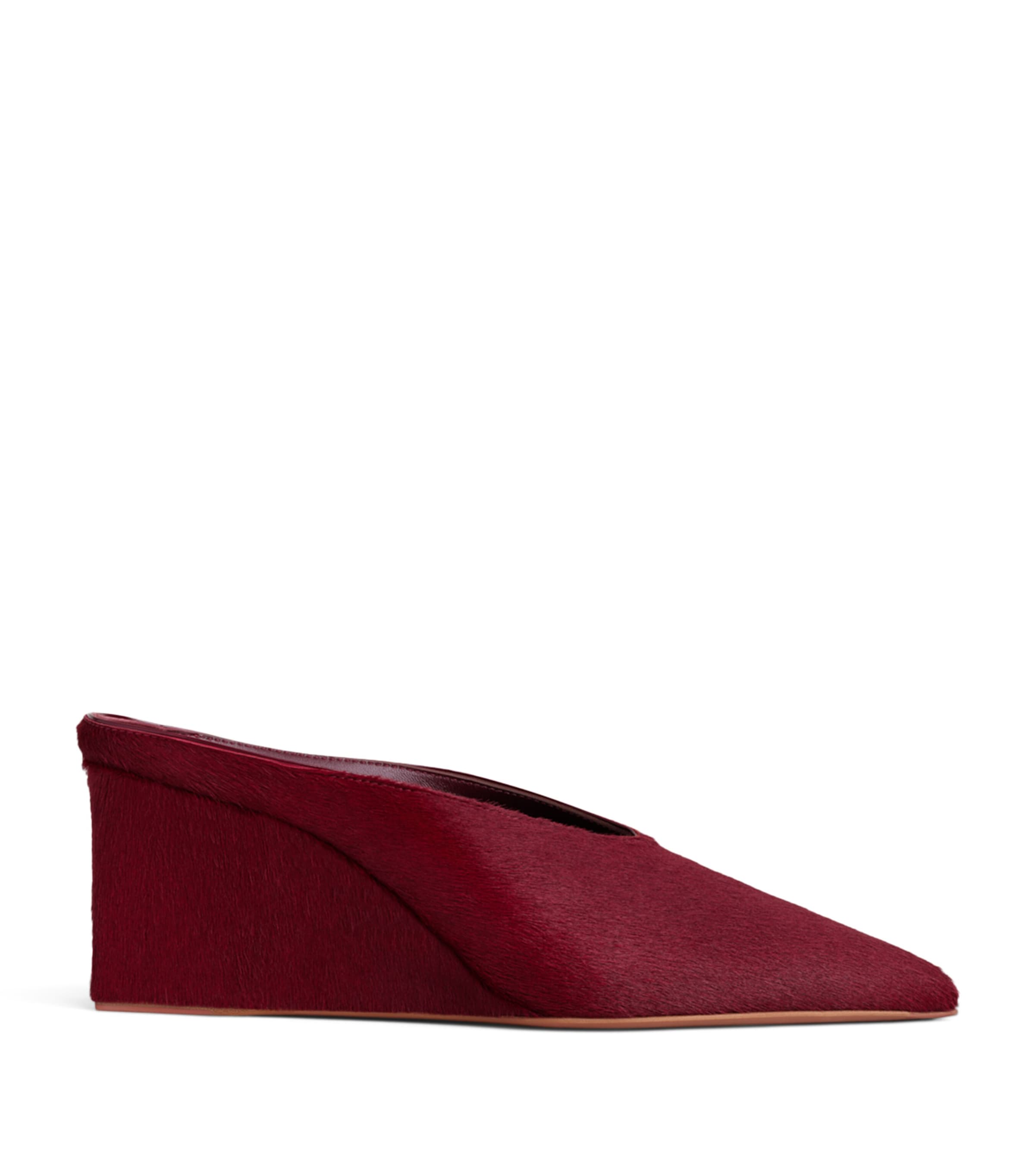 Alaïa Calf Hair Cube Wedge Mules 75 Cherry