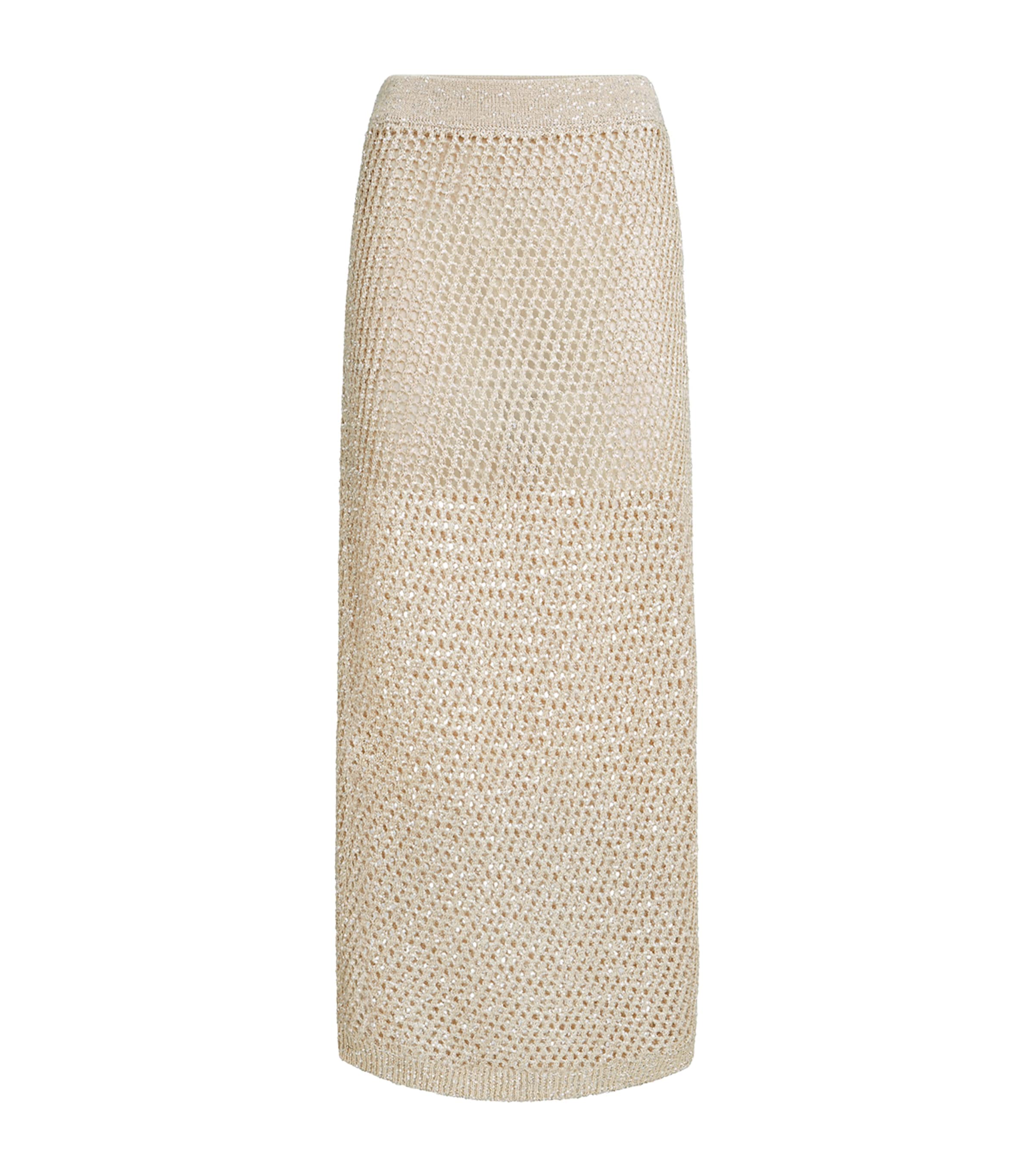 Brunello Cucinelli Womens Embellished Knit Maxi Skirt