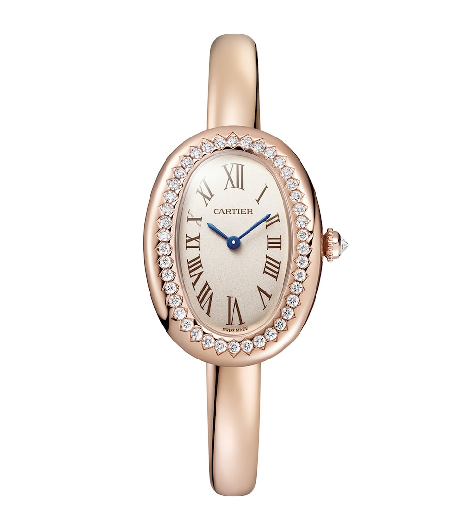 Small Rose Gold and Diamond Baignoire de Cartier Watch 23.1mm (Size 15)