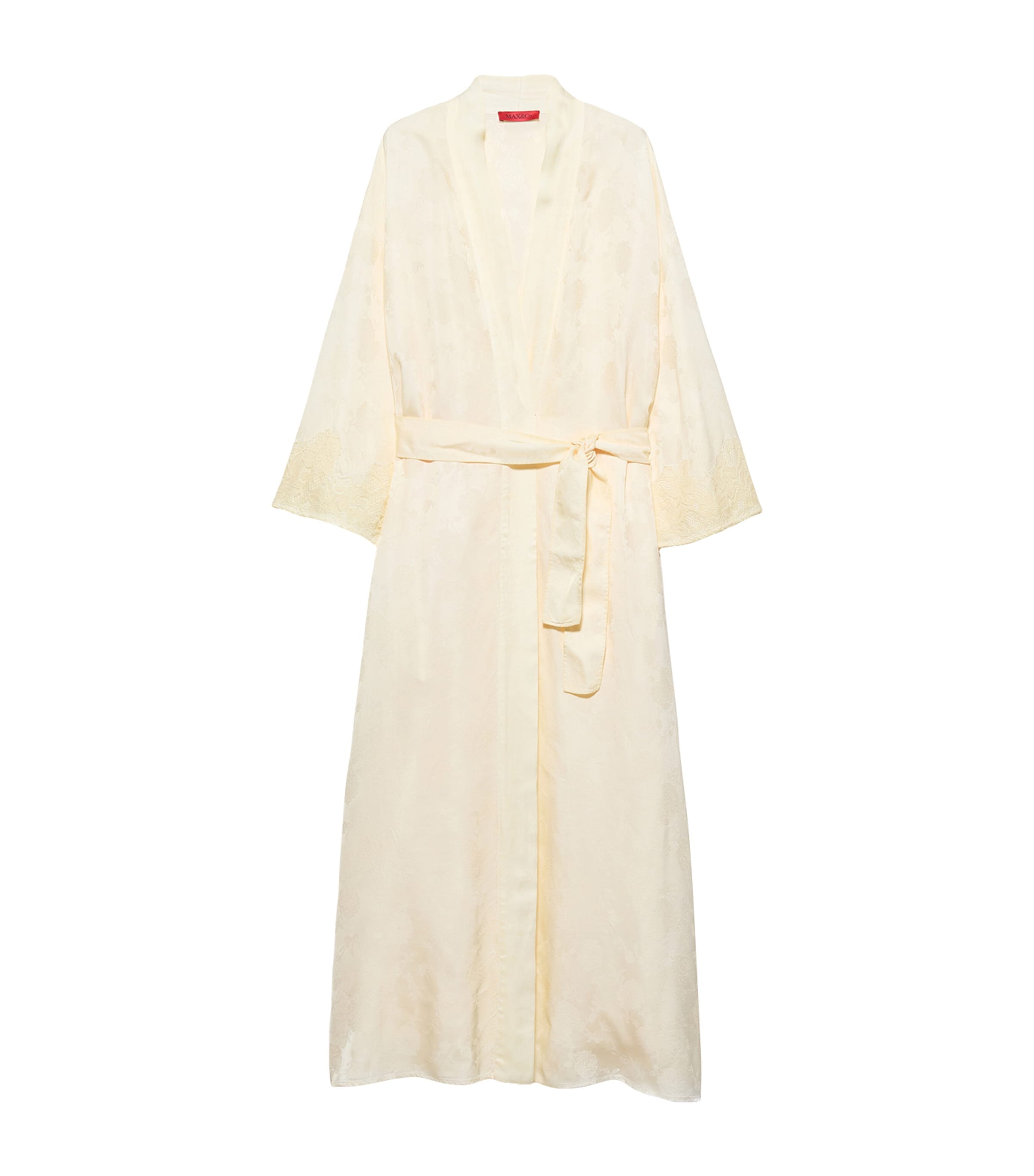 MAX&Co. Womens Satin Floral Belted Coat Banana