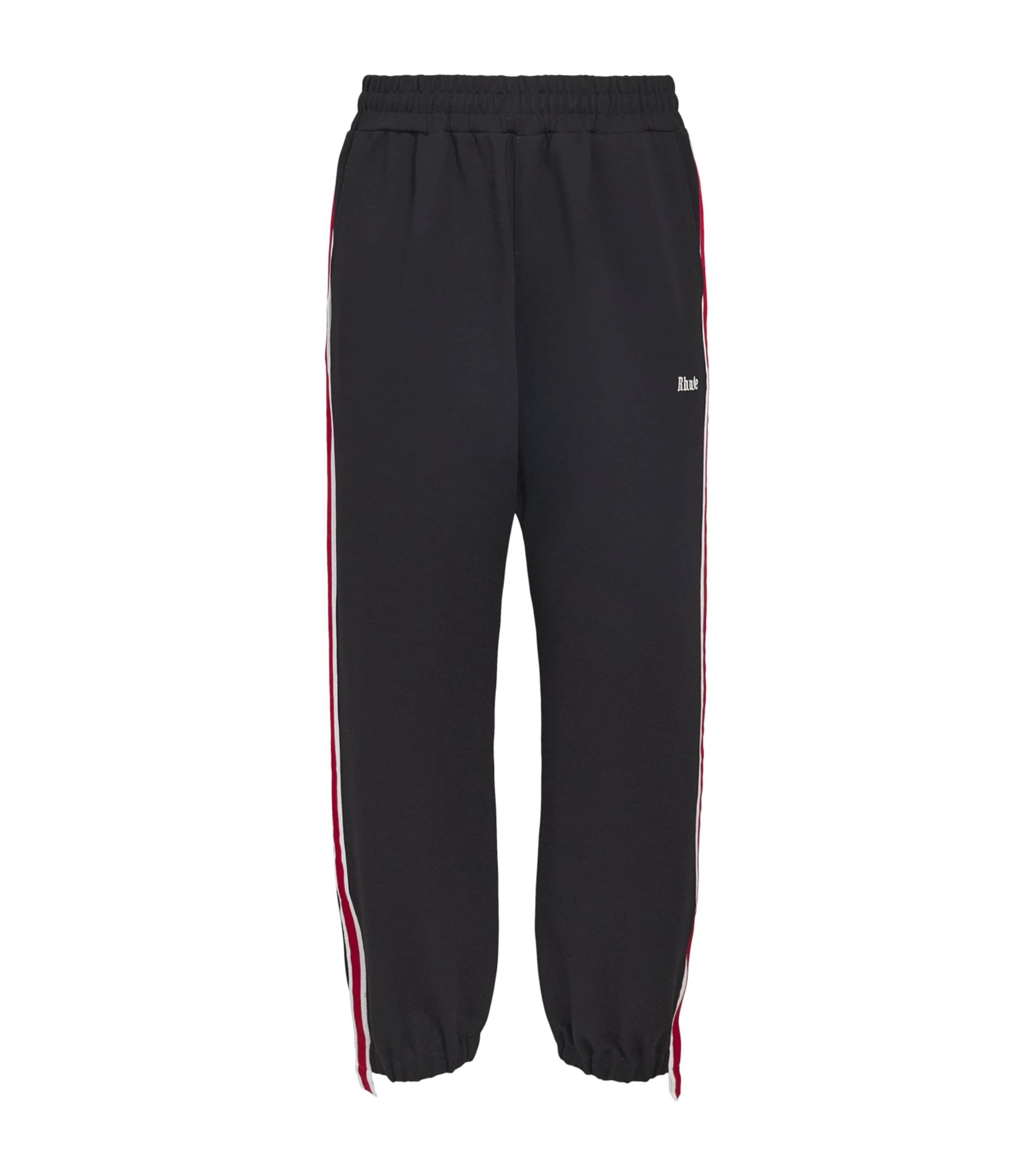 Rhude Mens Cotton-Blend Hamptons Track Sweatpants Blk/wht/red