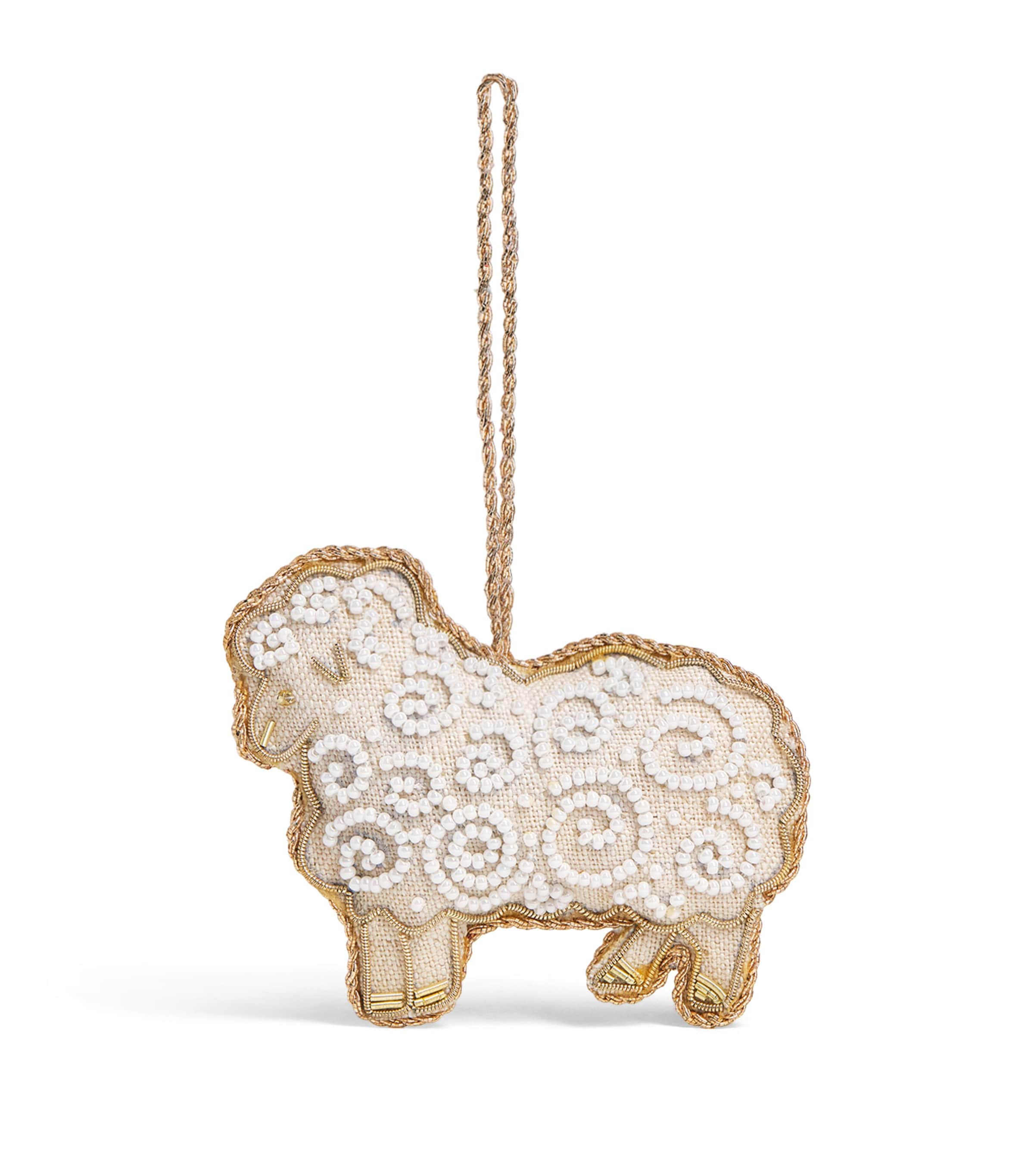 Katie Larmour Bead-Embellished Sheep Tree Decoration Oatmeal