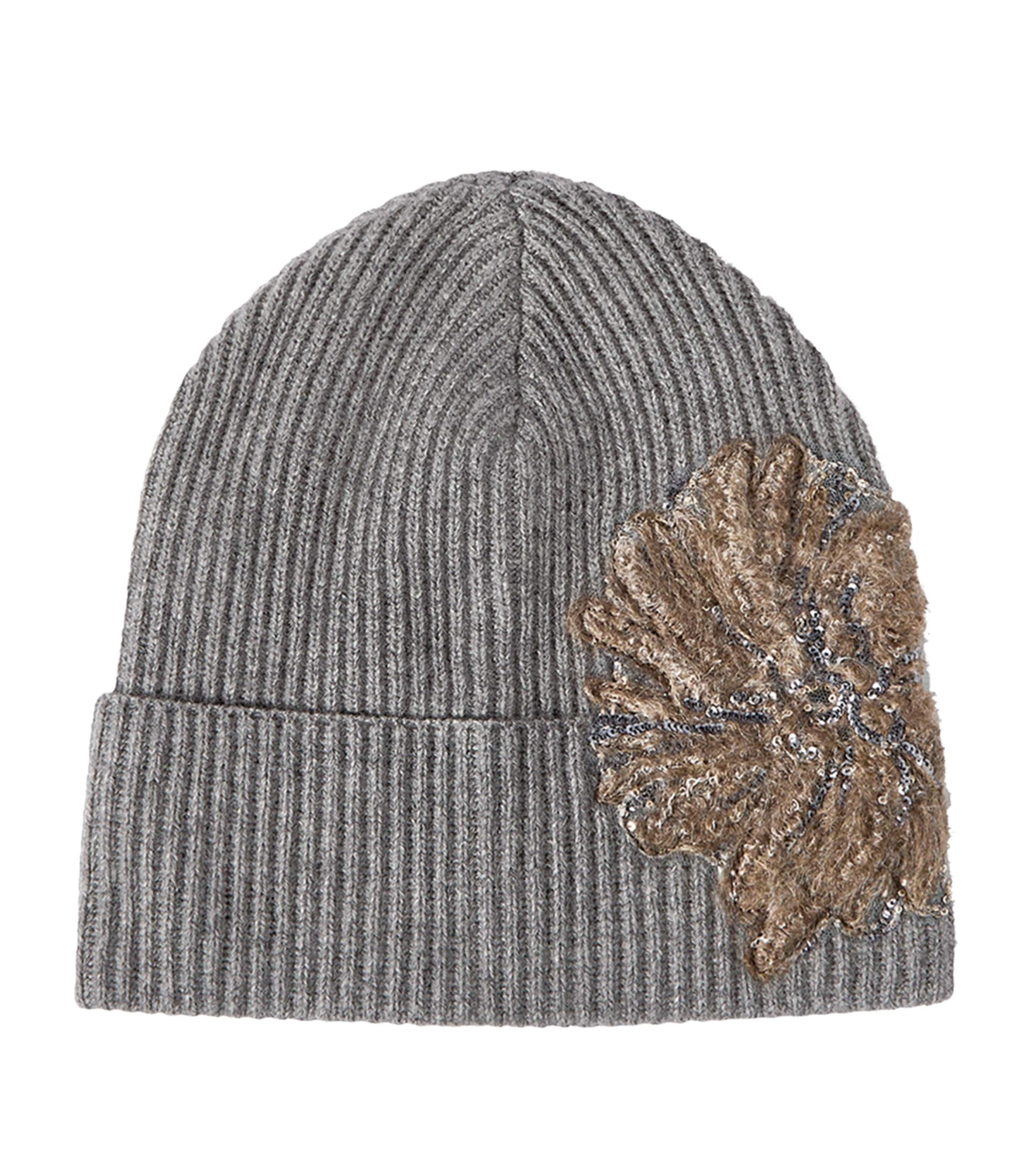 Brunello Cucinelli Cashmere Embroidered Beanie Grigio Scuro