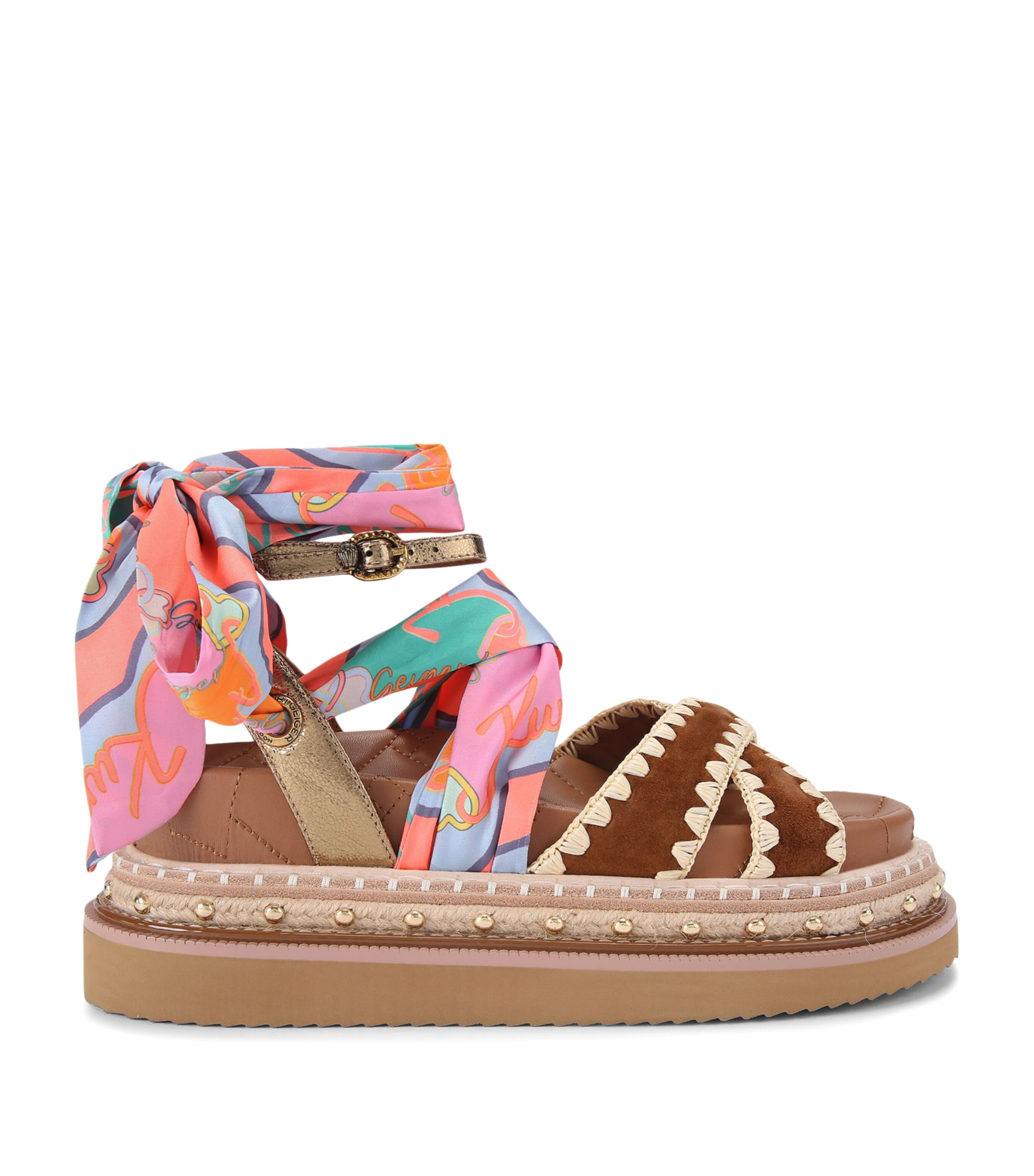 Kurt Geiger London Scarf-Detail Orson Cross Sandals Tan Comb