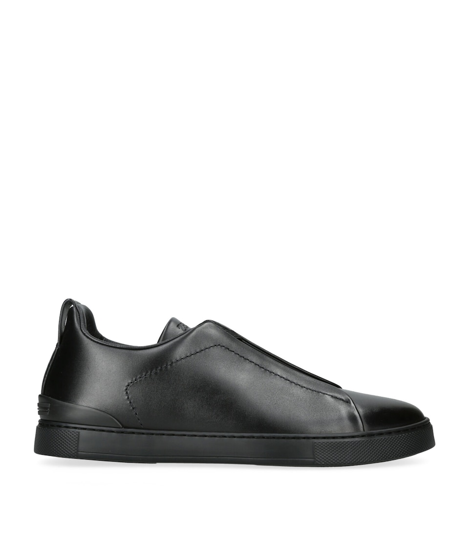 Zegna Leather Triple Stitch Evening Sneakers Black