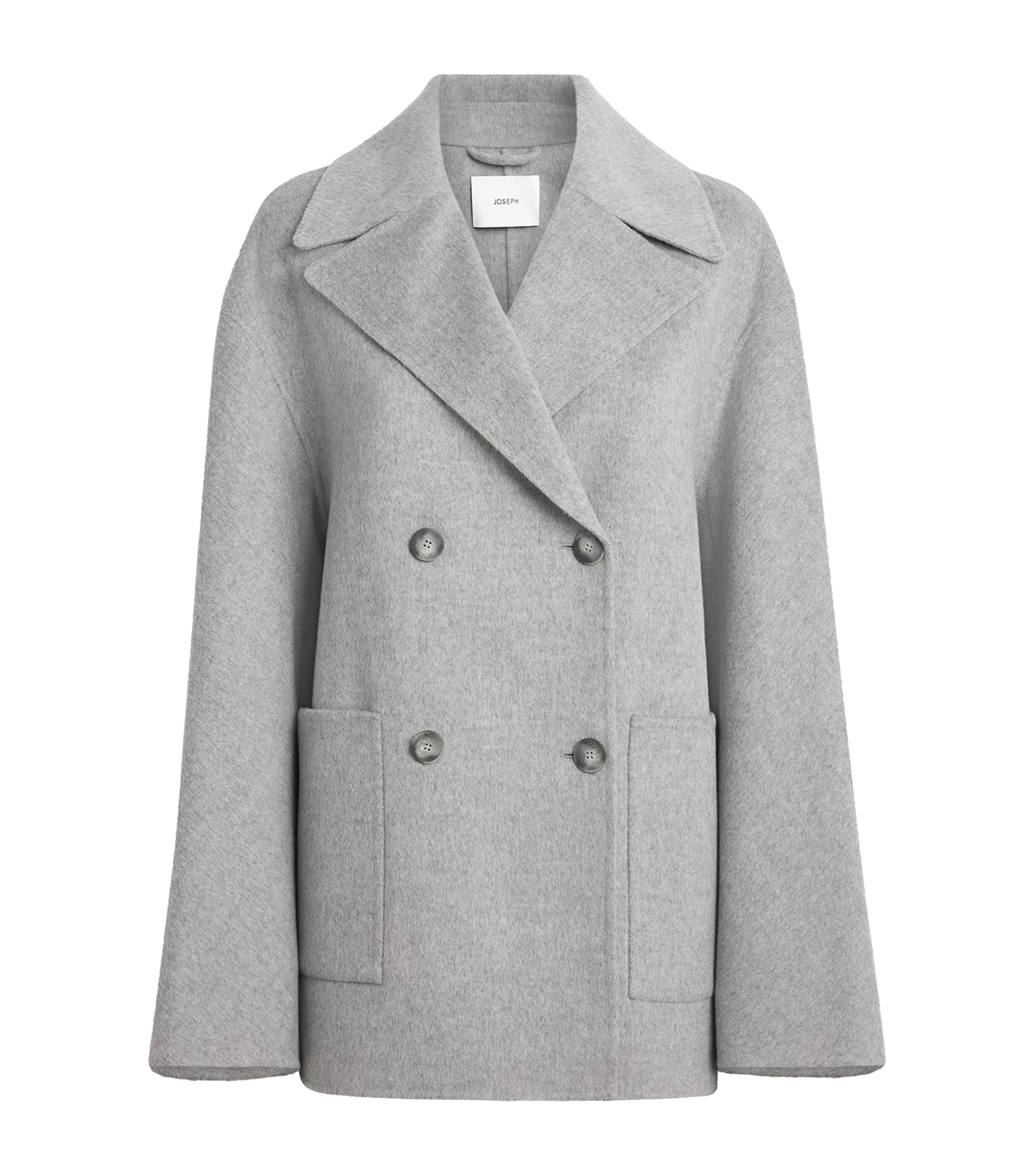 Joseph Womens Wool-Cashmere Flavia Pea Coat Cement Melange