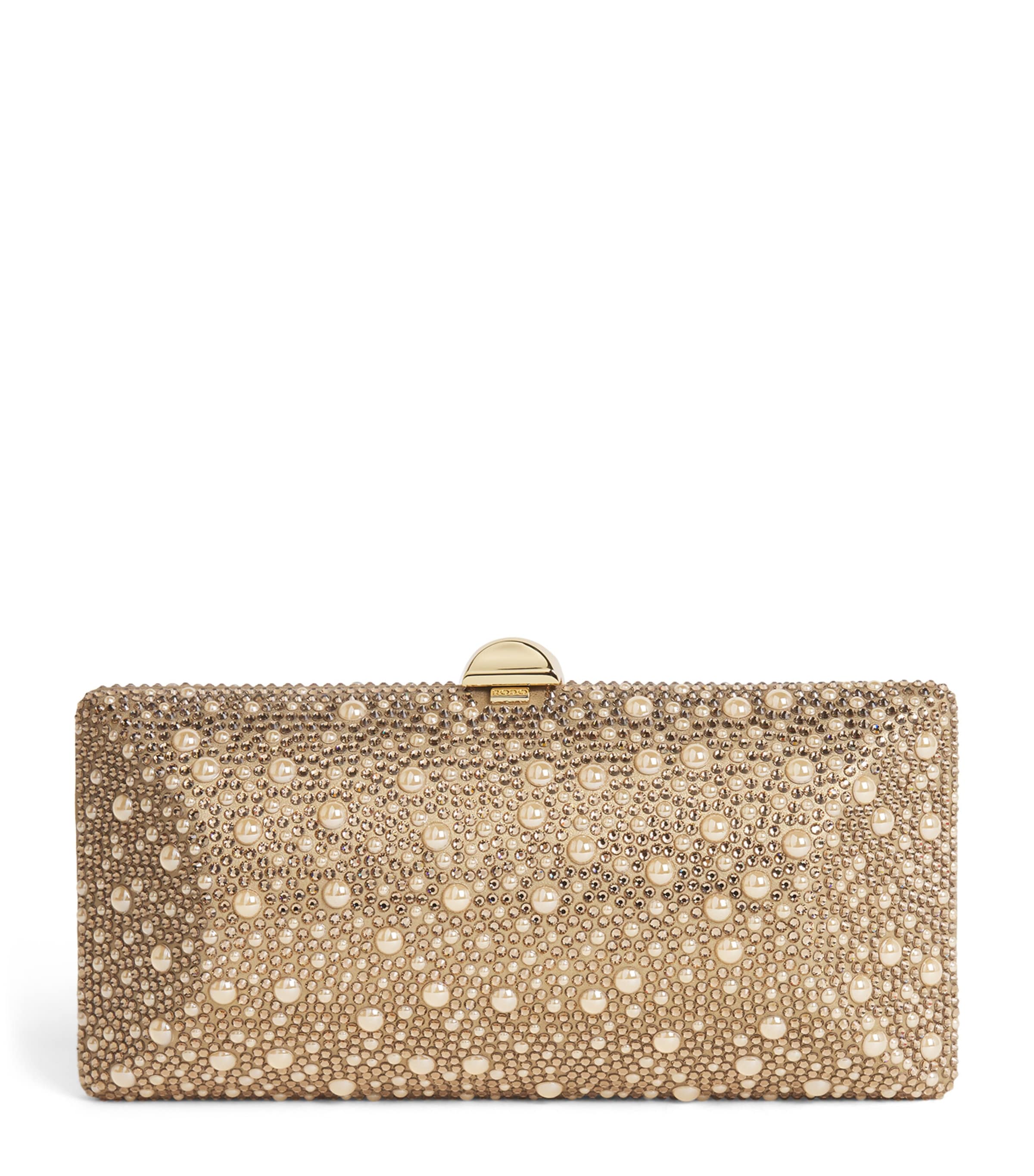 Rodo Satin Embellished Tube Clutch Bag Bronze