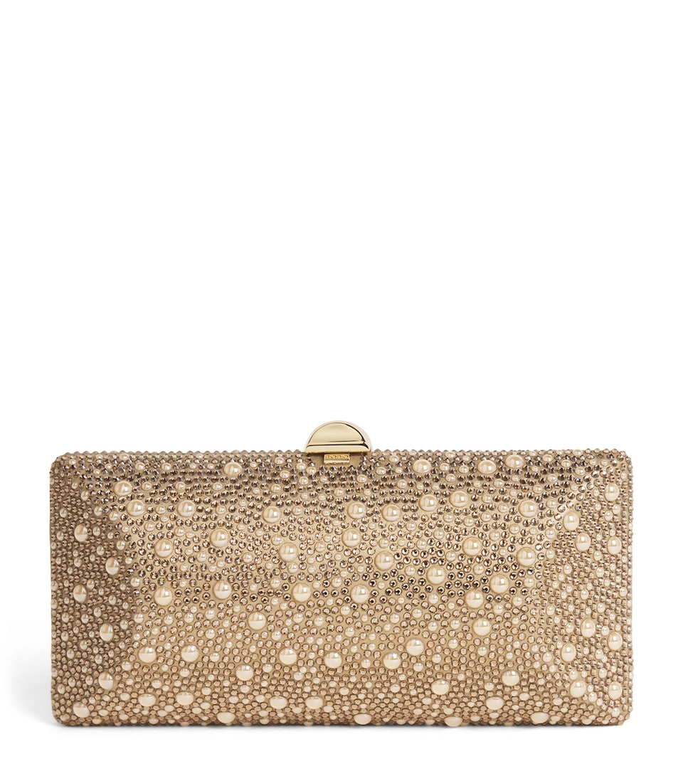 Rodo Satin Embellished Tube Clutch Bag Bronze