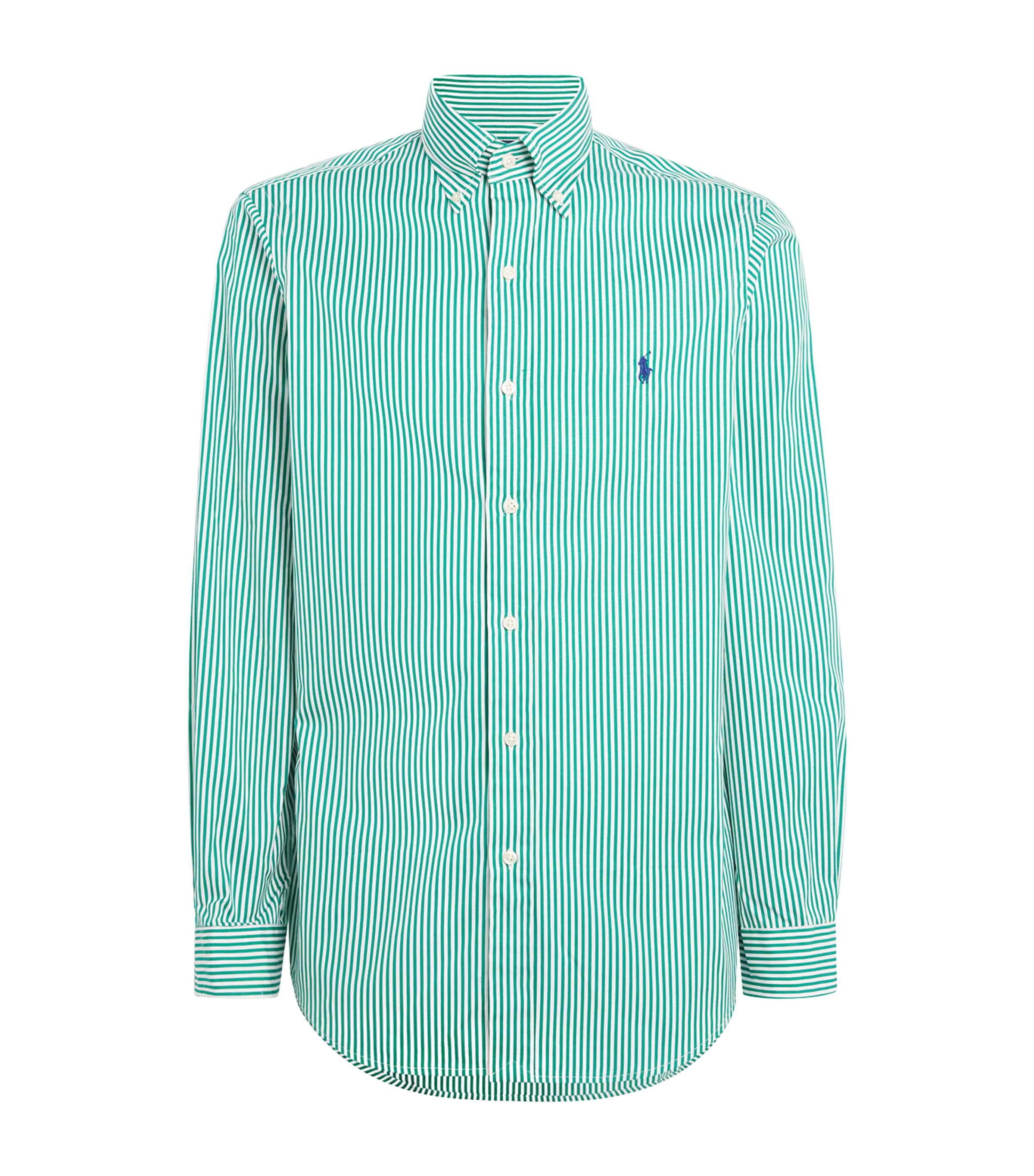 Polo Ralph Lauren Mens Cotton Poplin Custom Fit Stripe Shirt Wht Erin Green