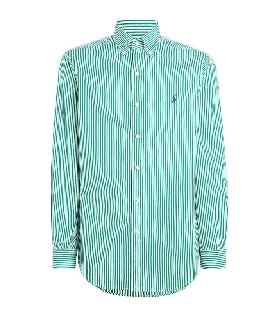 Polo Ralph Lauren Mens Cotton Poplin Custom Fit Stripe Shirt Wht Erin Green