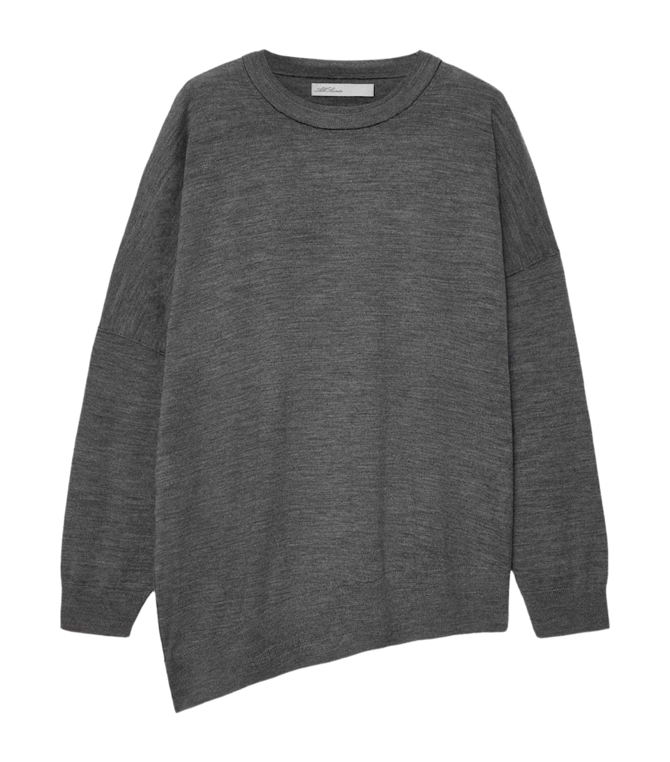 AllSaints Womens Merino Wool Asymmetric Martel Sweater Grey Marl
