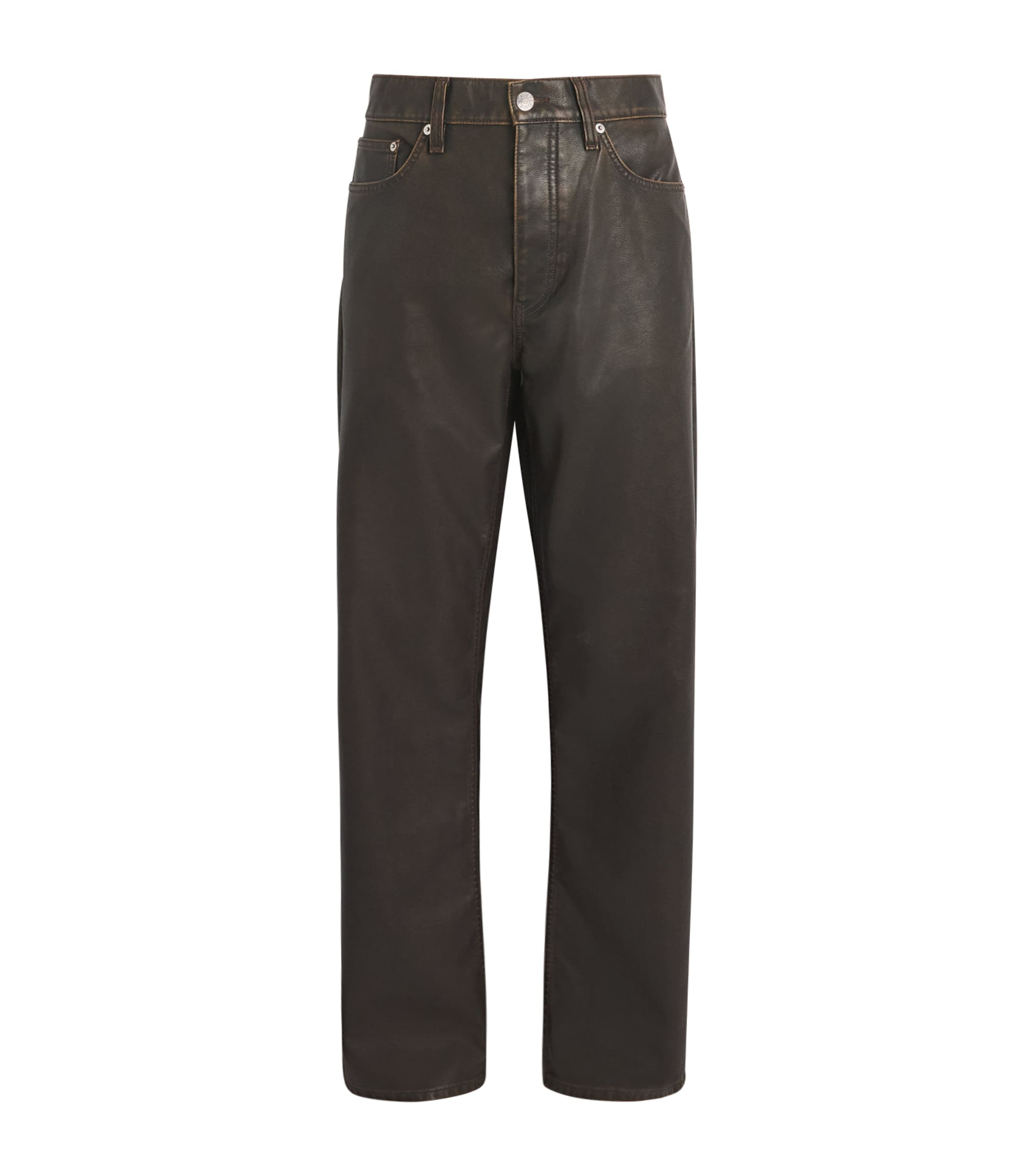 Coated Leather Straight Jeans