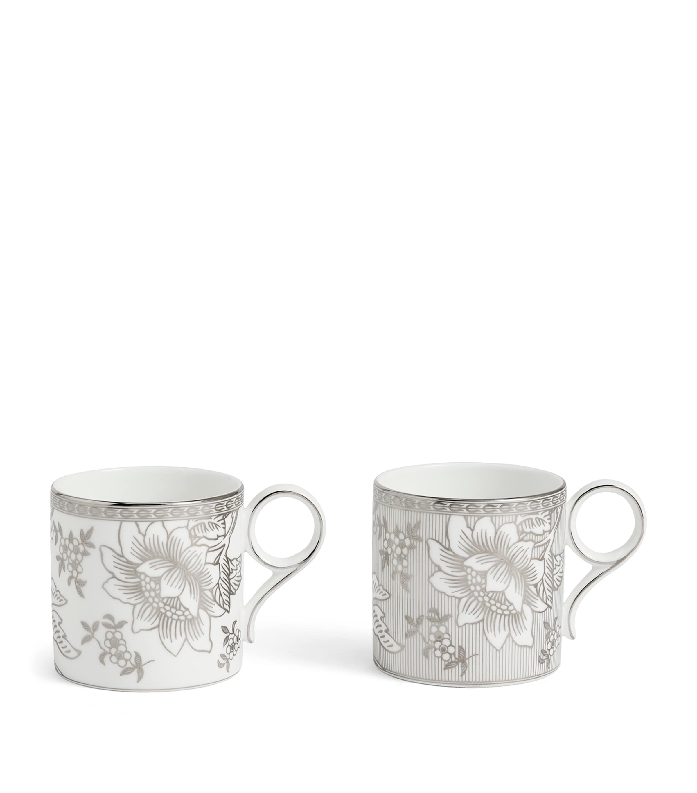 Set of 2 Bone China Silver Tonquin Mugs (330ml)
