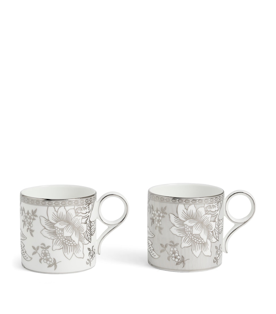Set of 2 Bone China Silver Tonquin Mugs (330ml)