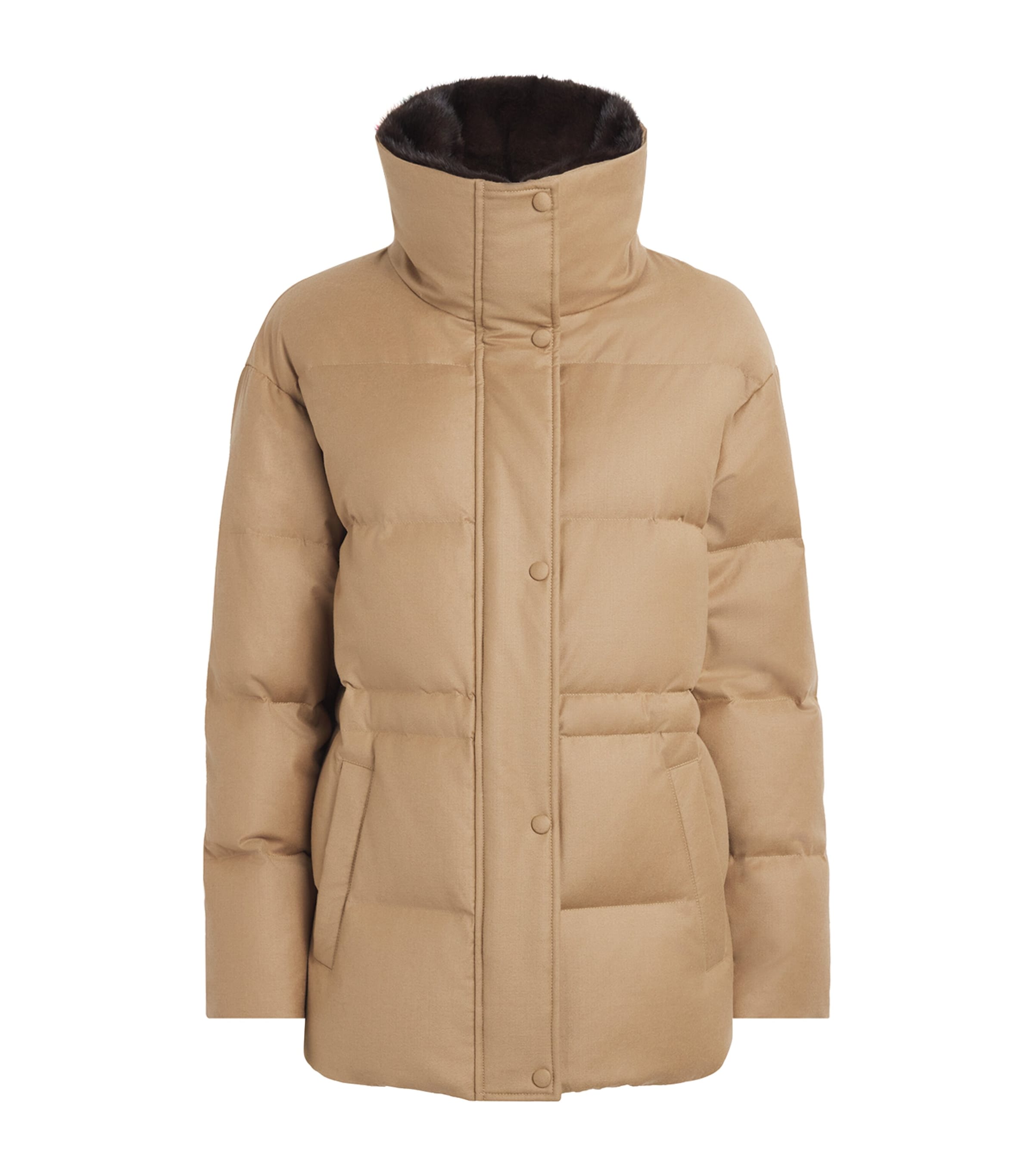 Yves Salomon Womens Wool-Silk Fur-Trim Down Jacket
