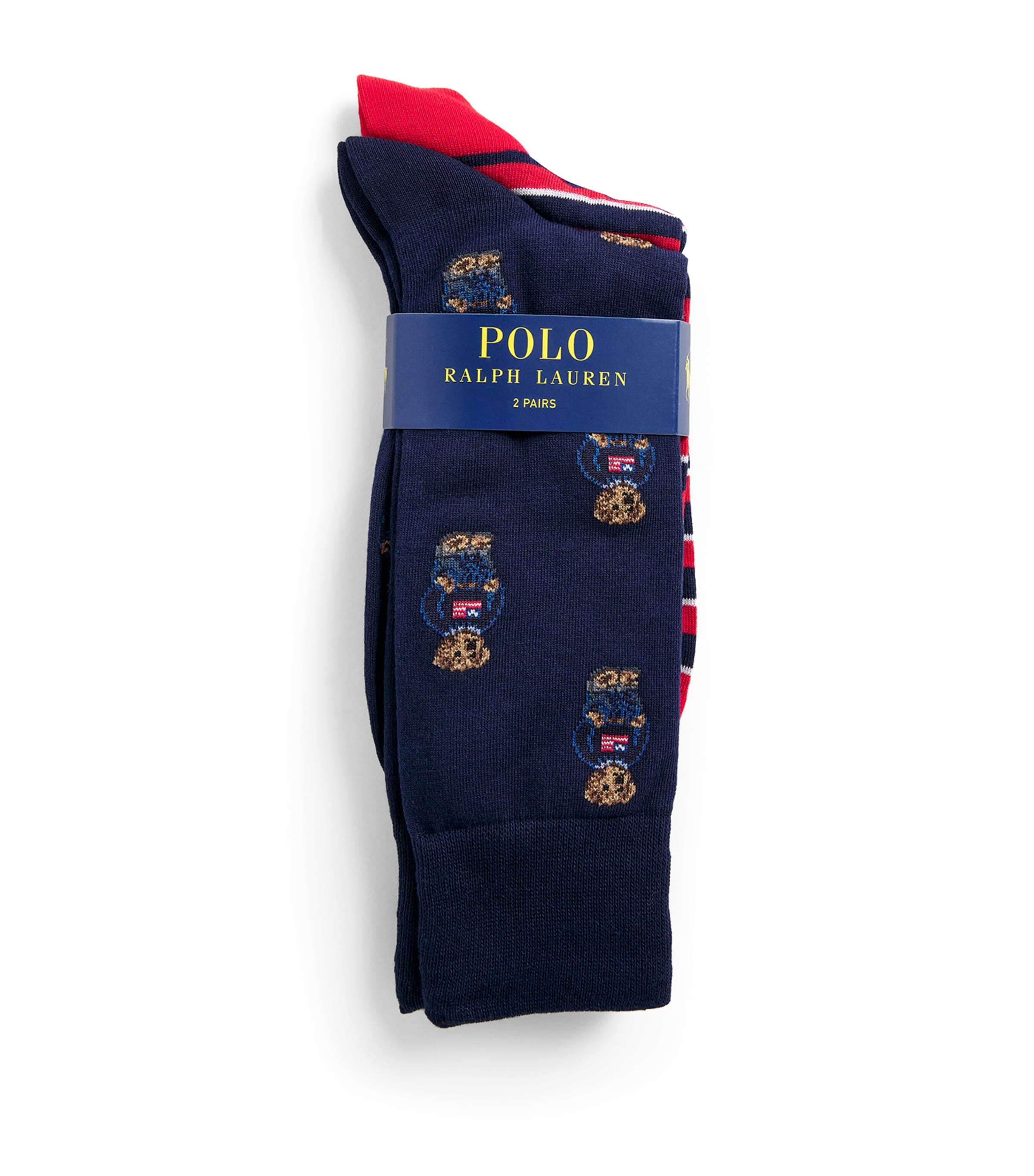 Polo Ralph Lauren Mens Polo Bear and Stripe Socks (Pack of 2) Nvast