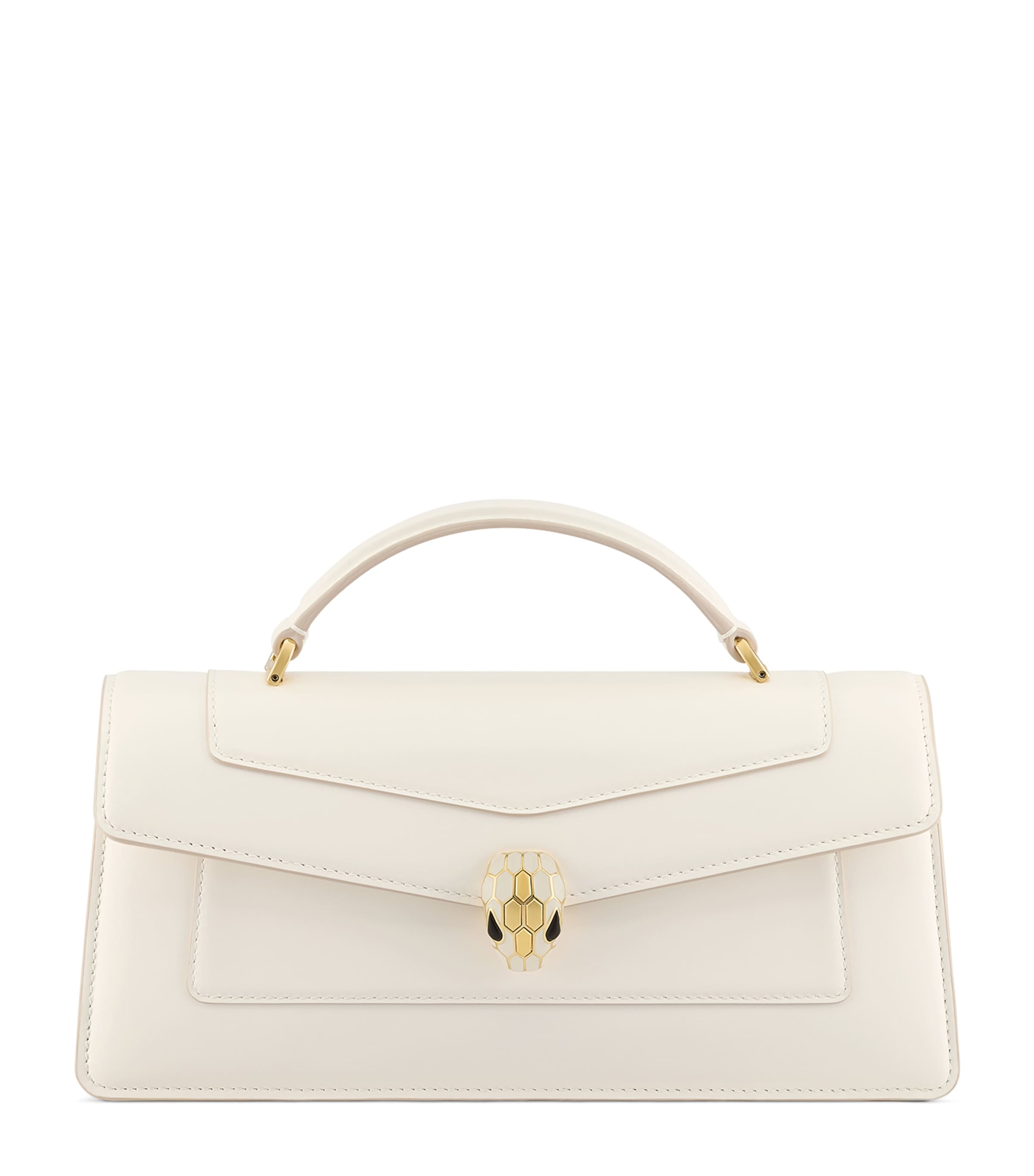 Bvlgari Leather Serpenti Forever Elongated Top-Handle Bag White
