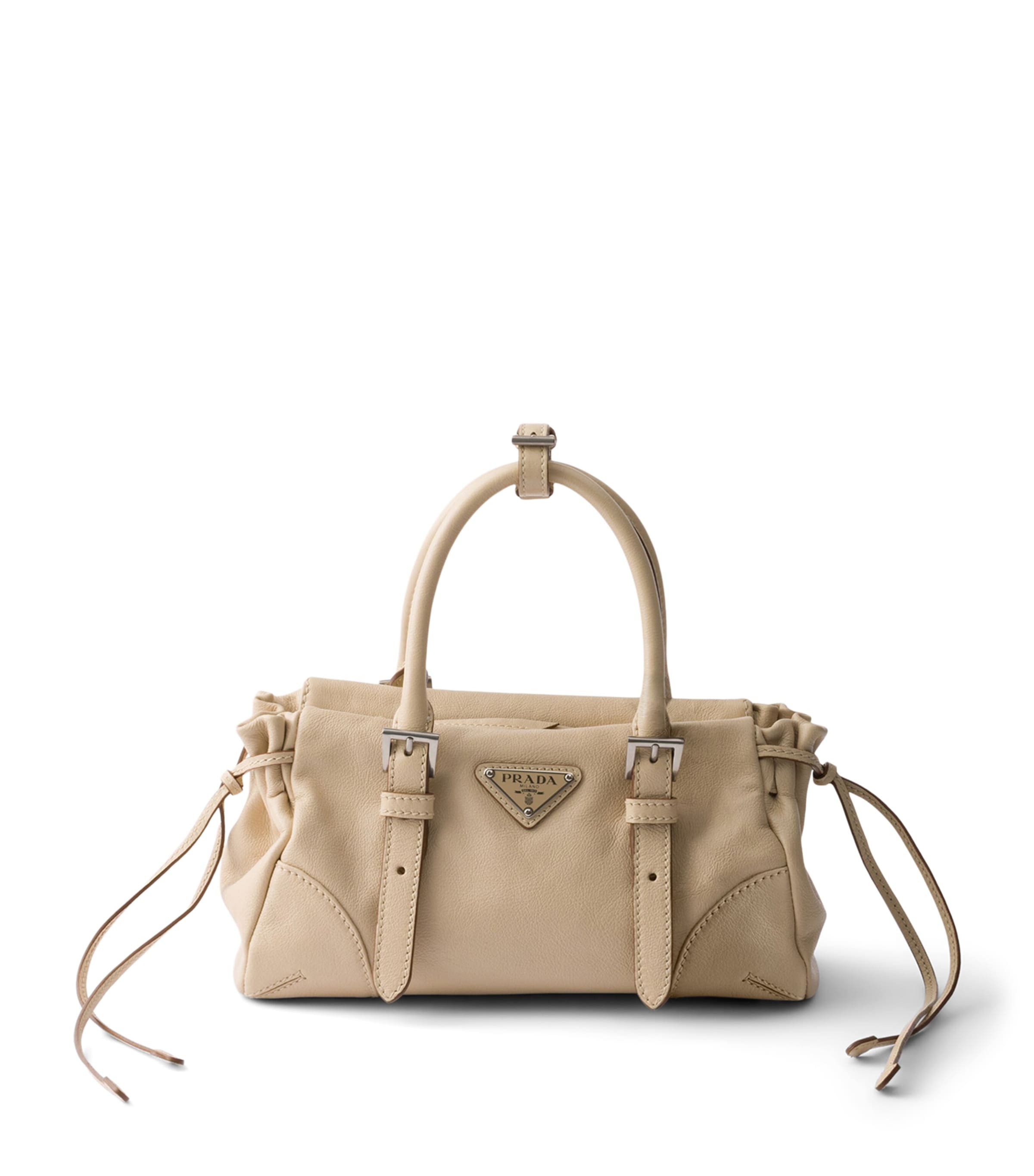 Prada Small Leather Karin Top-Handle Bag Neutral