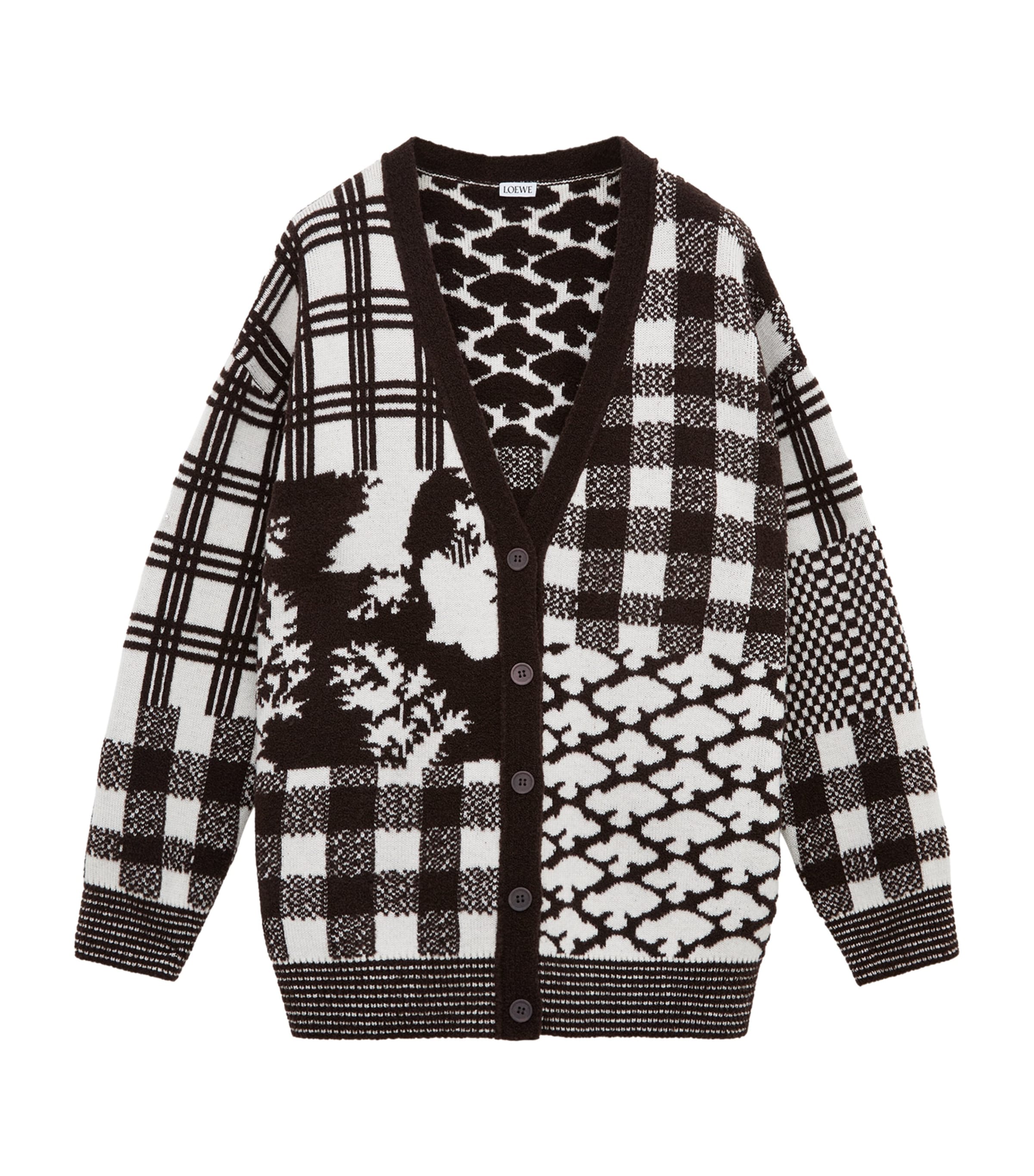 LOEWE Womens x Cosima Von Bonin Wool-Blend Jacquard Cardigan Ecru/brown