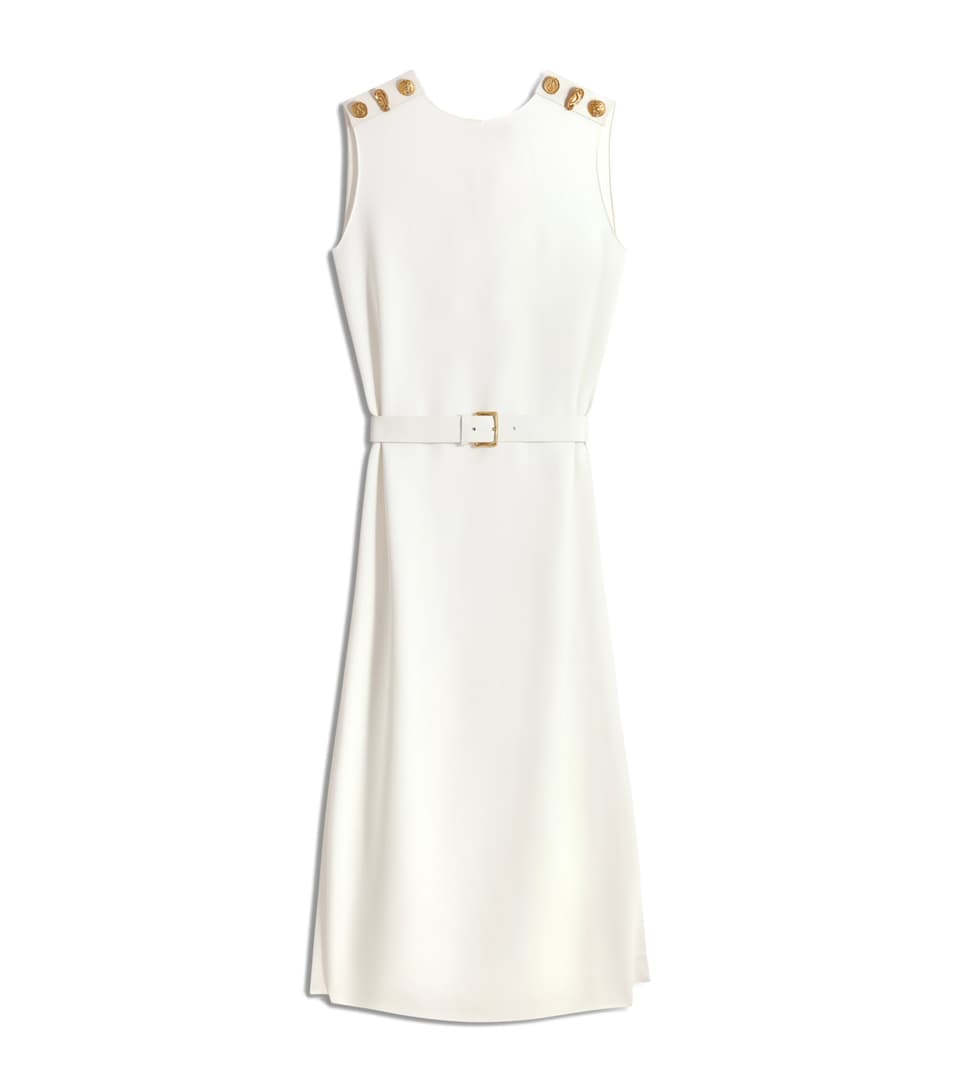 Schiaparelli Womens Crepe Leather-Trim Midi Dress White