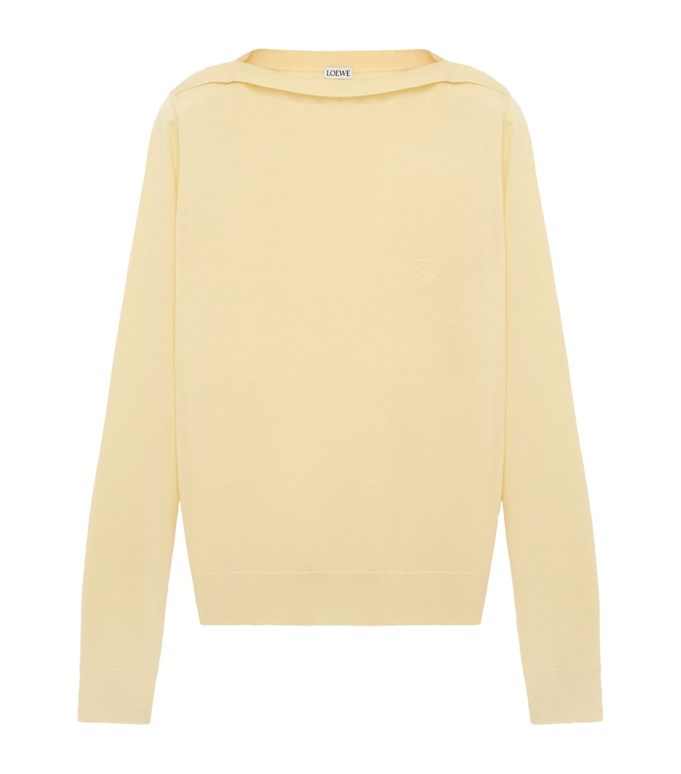 LOEWE Womens Stretch-Wool Boat-Neck Sweater Light Yellow
