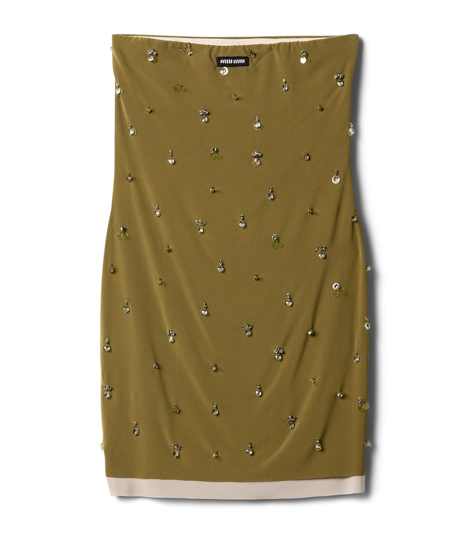 Miu Miu Womens Silk Embellished Strapless Mini Dress