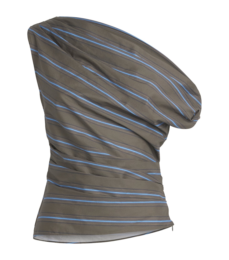 STAUD Womens Asymmetric Phare Blouse Hnst Huntngtn Stripe