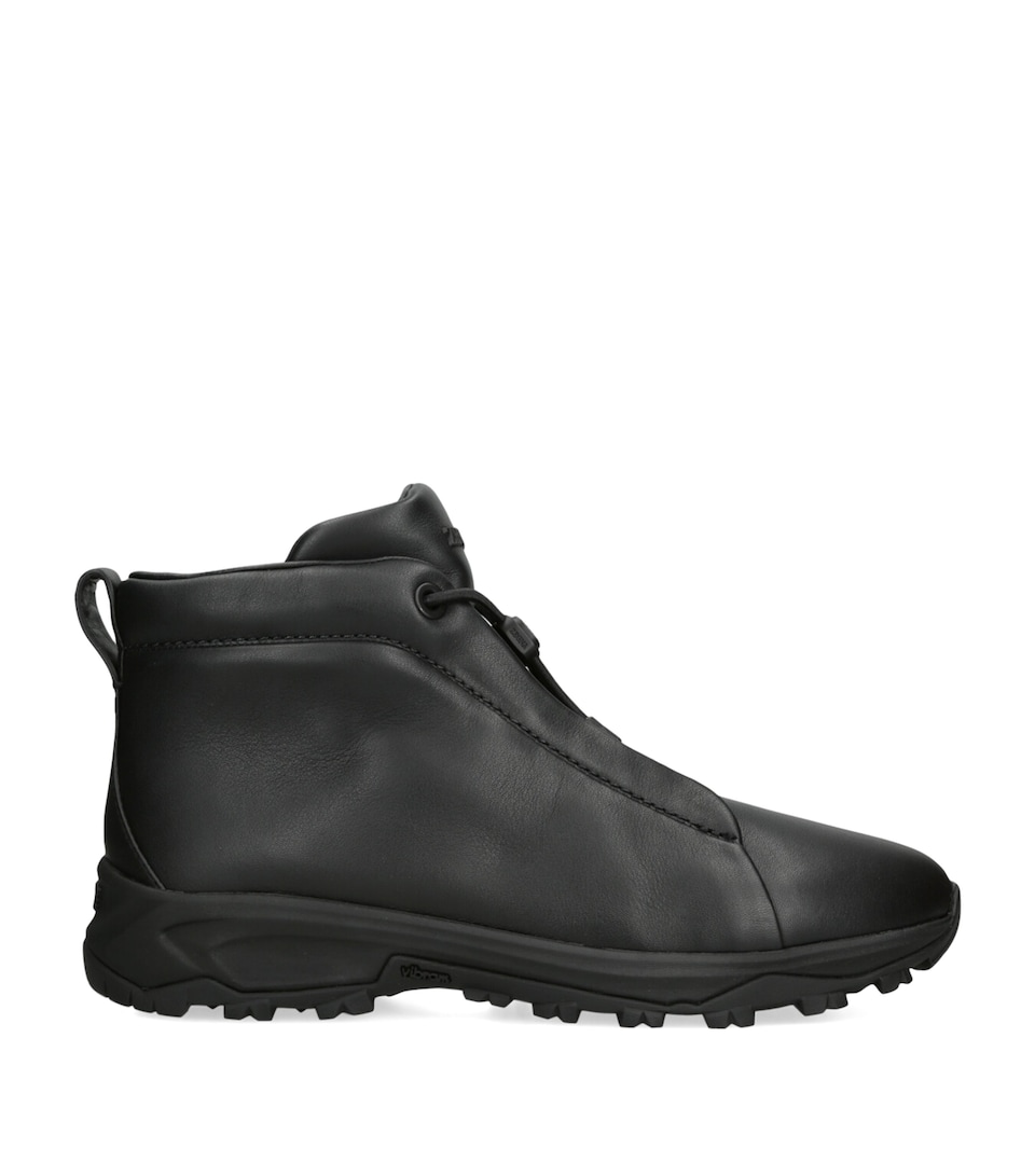 Zegna Leather Triple Stitch Vetta Sneakers Black