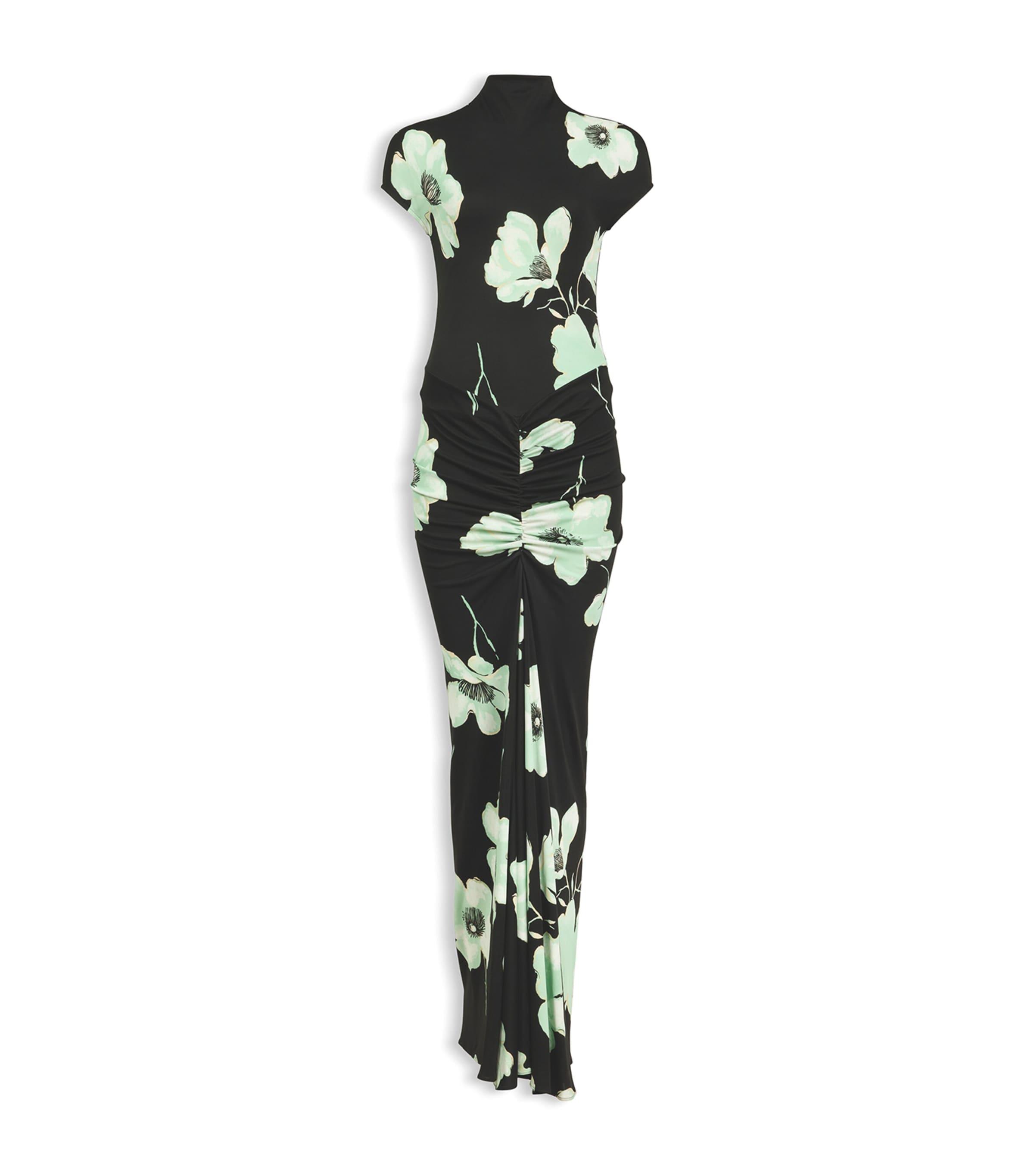 Alaïa Womens Floral Draped Maxi Dress Black