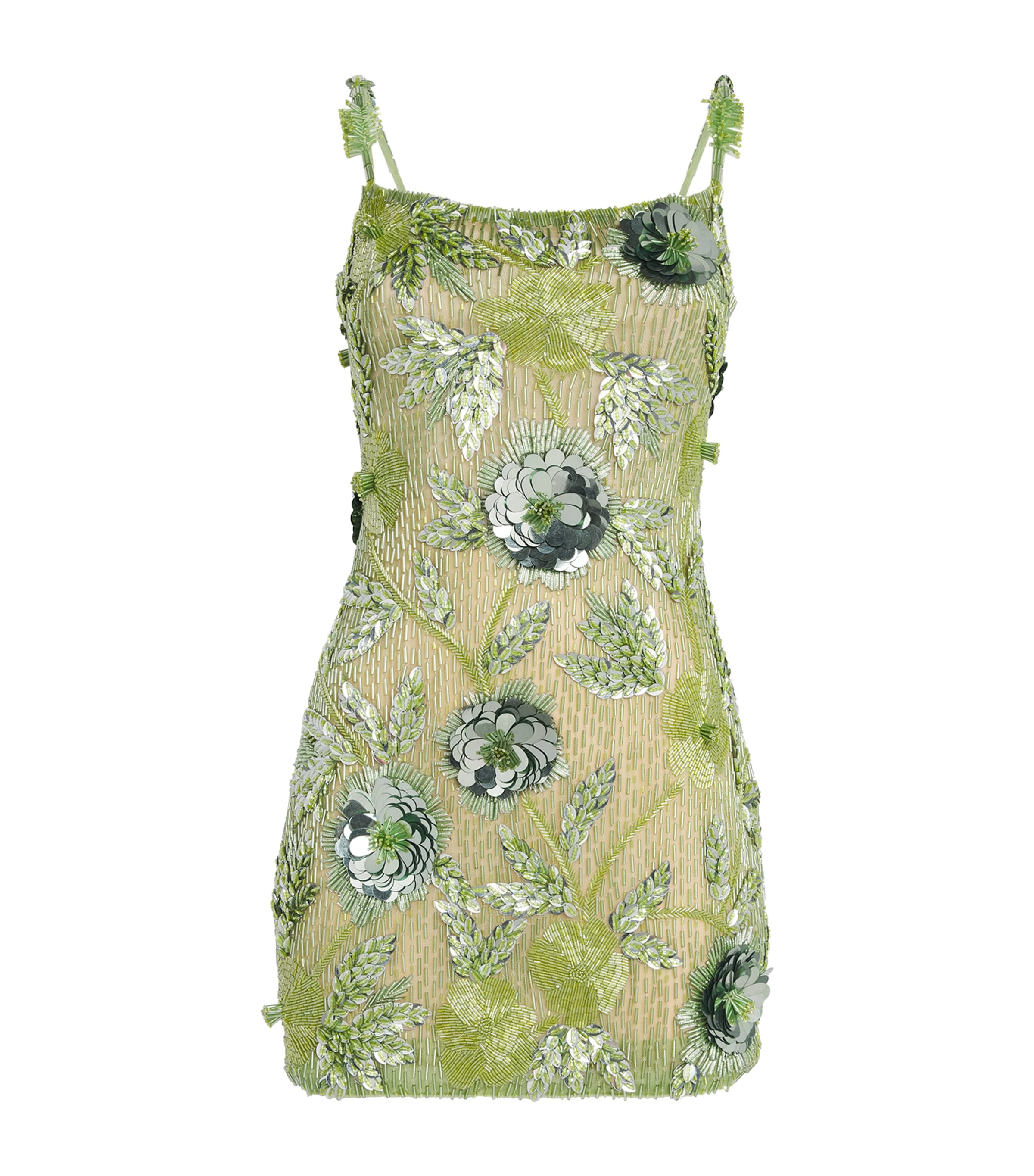 Rachel Gilbert Womens Embellished Pierre Mini Dress Green