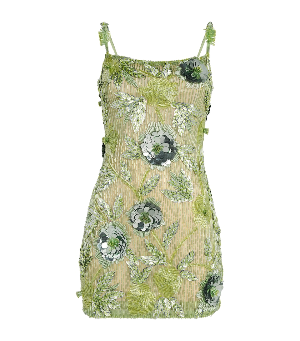Rachel Gilbert Womens Embellished Pierre Mini Dress Green