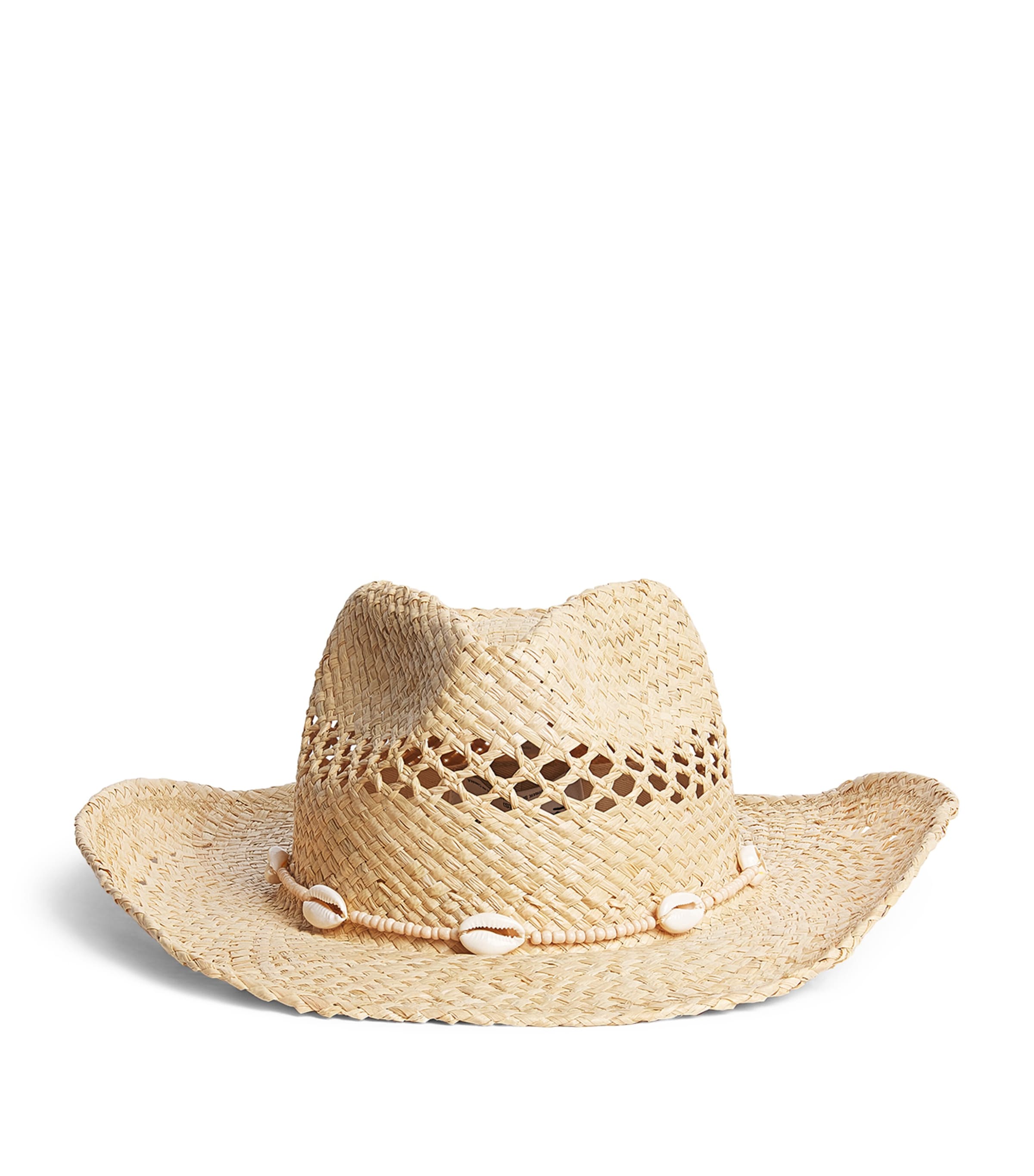 Raffia Seashell-Embellished Cowboy Hat