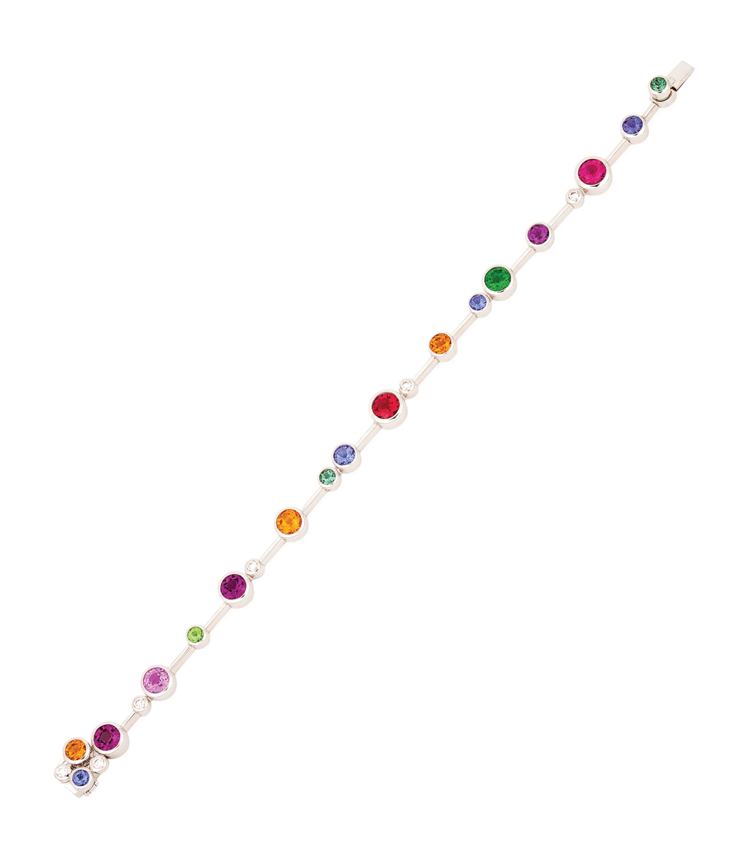 White Gold, Diamond, Tanzanite and Gemstone Raindance Rainbow Bracelet