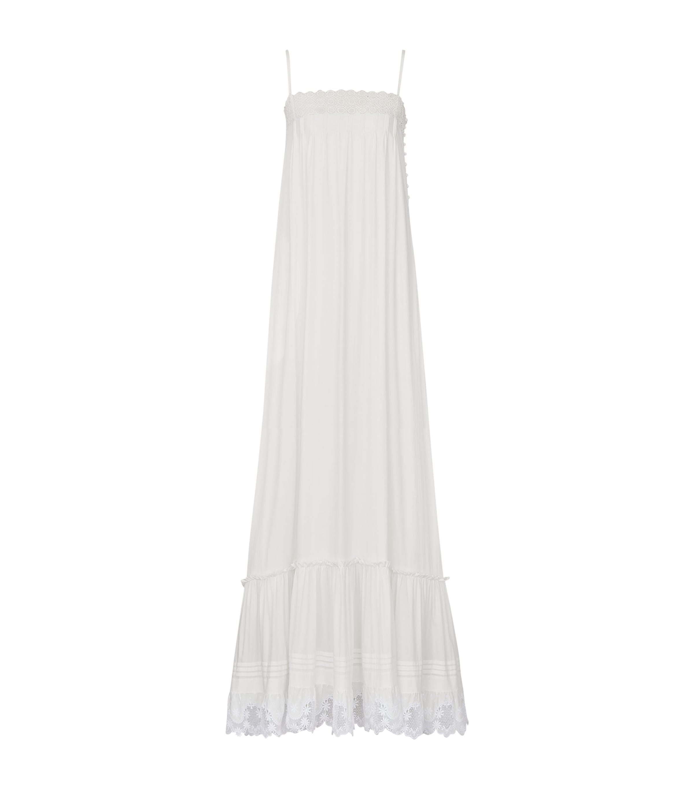 Saint Laurent Womens Cotton Lace Trim Maxi Dress