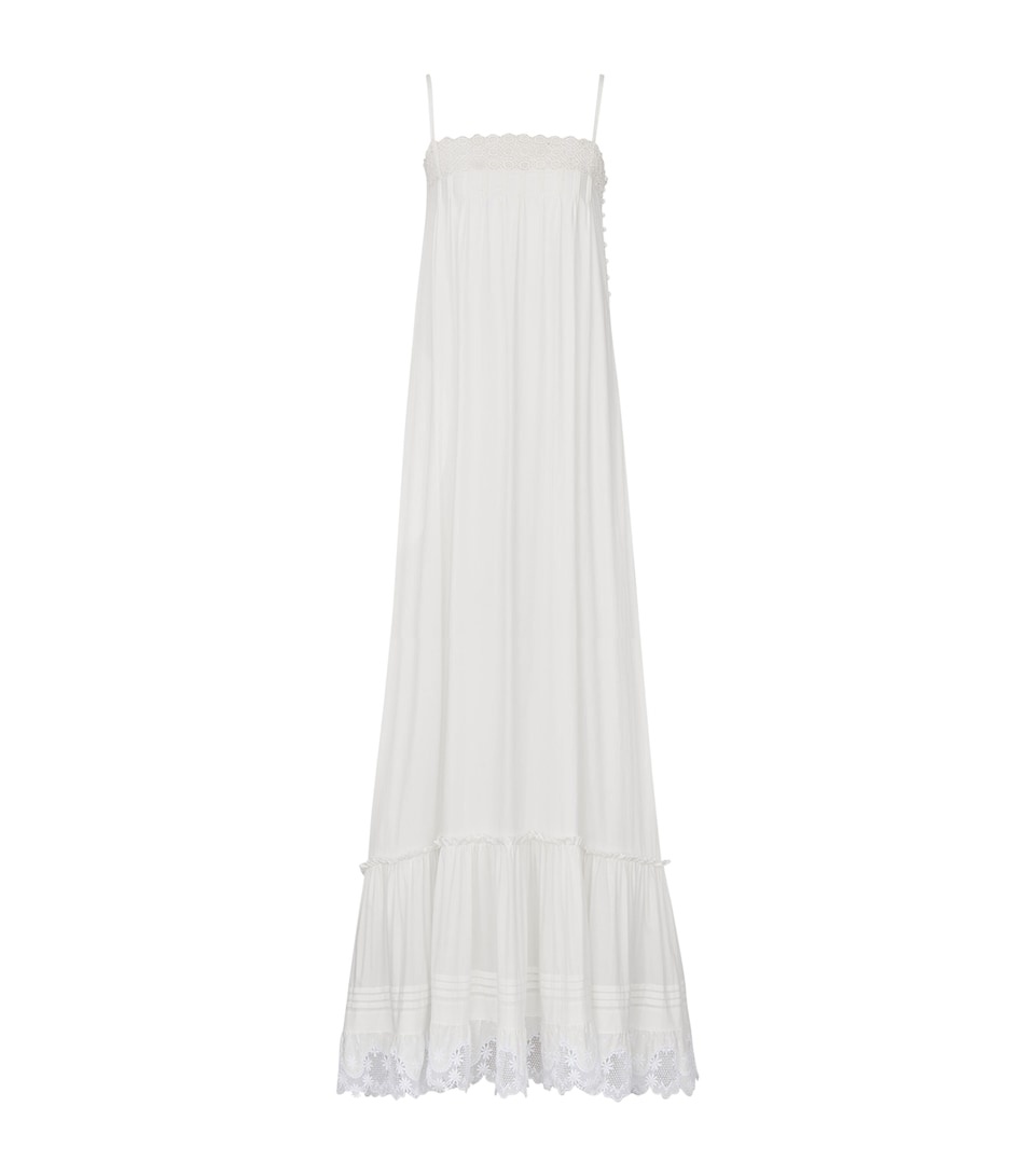 Saint Laurent Womens Cotton Lace Trim Maxi Dress