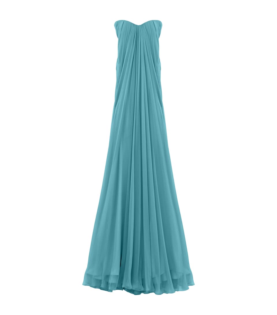 McQueen Womens Silk Pleated Strapless Gown