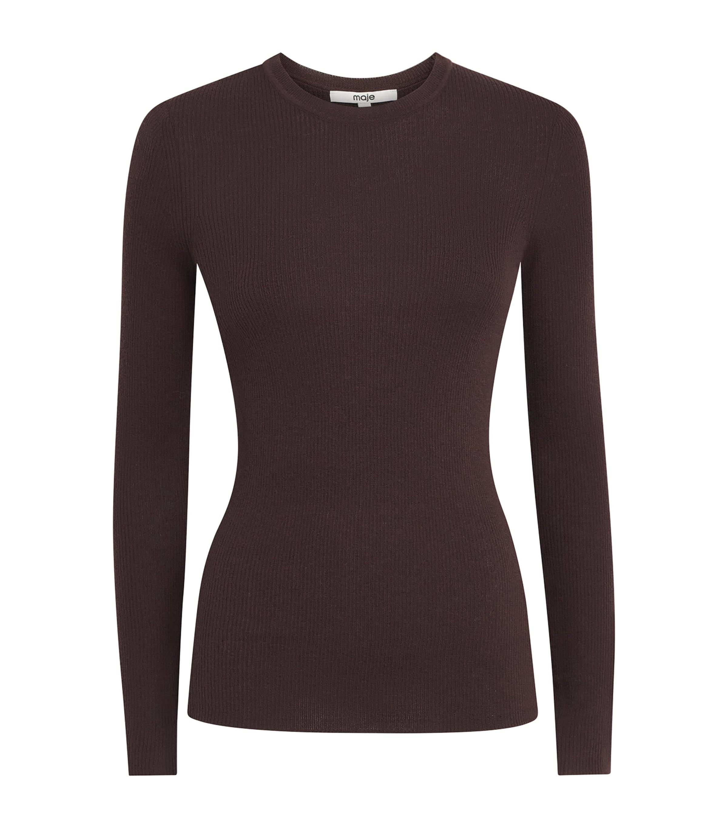 Maje Womens Wool-Silk Crew-Neck Sweater Dark Brown